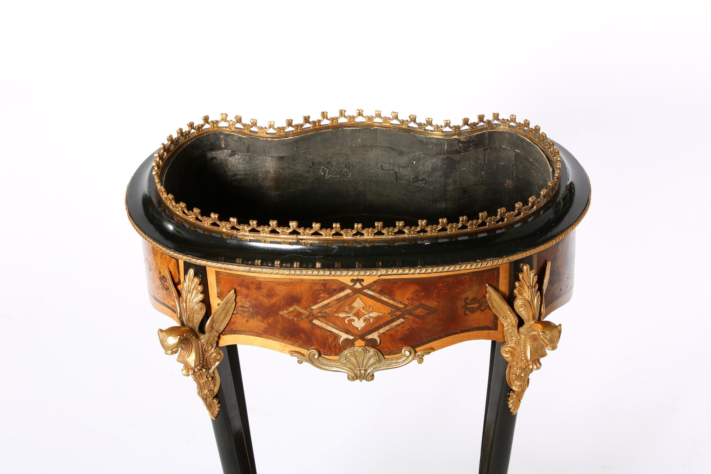 20th Century Ebonised and Inlaid Top Bronze Mounted Planter