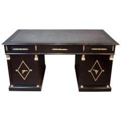 Ebonised 'La Belle Époque' Period French Pedestal Desk with Black Leather Top