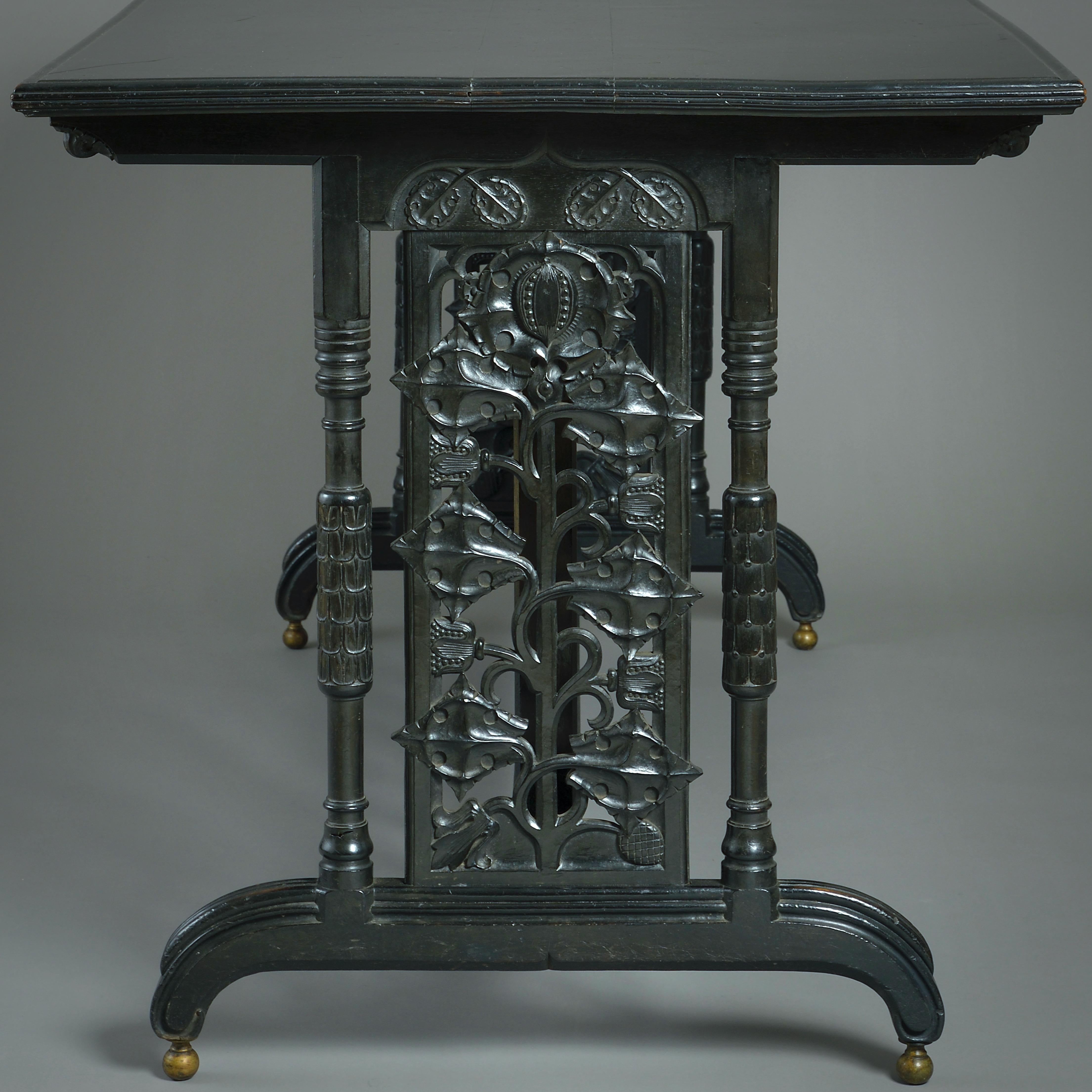 Softwood Ebonised Library Table Designed by John Francis Bentley
