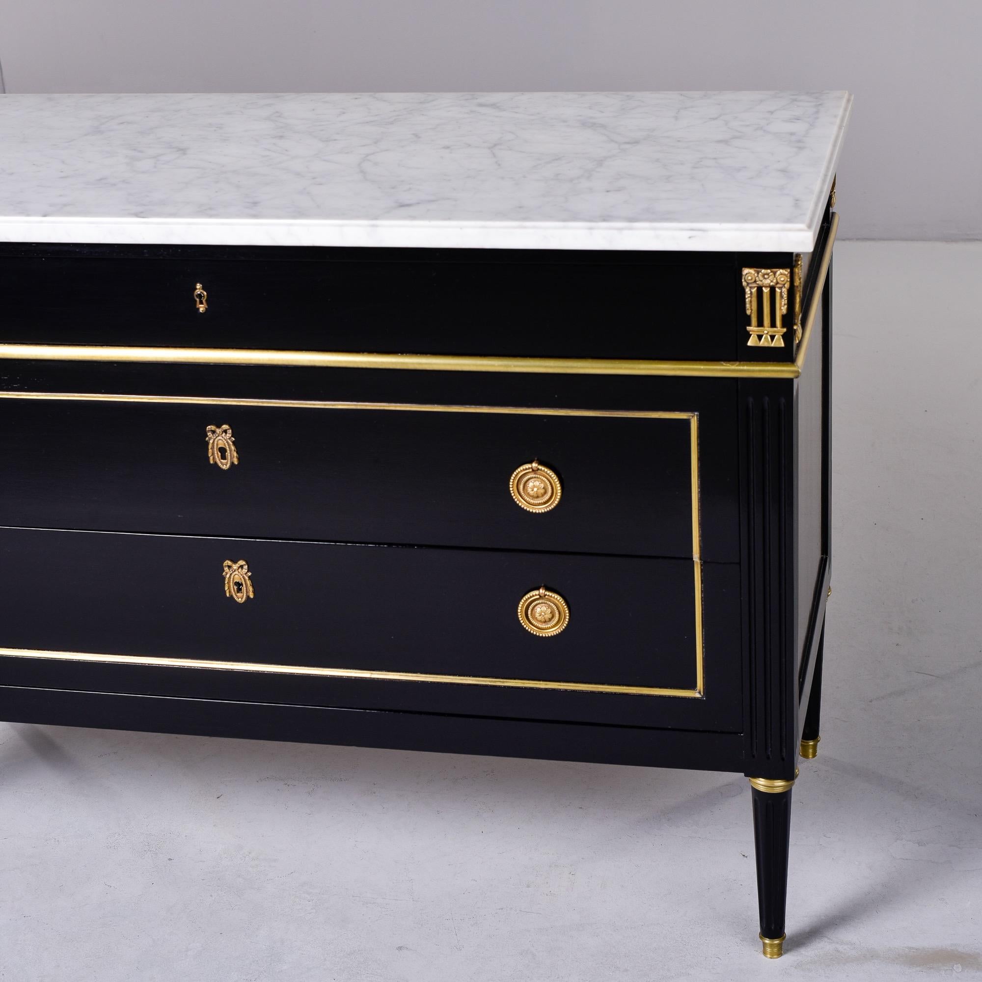 French Ebonised Louis XVI Style Mahogany Commode with White Marble Top