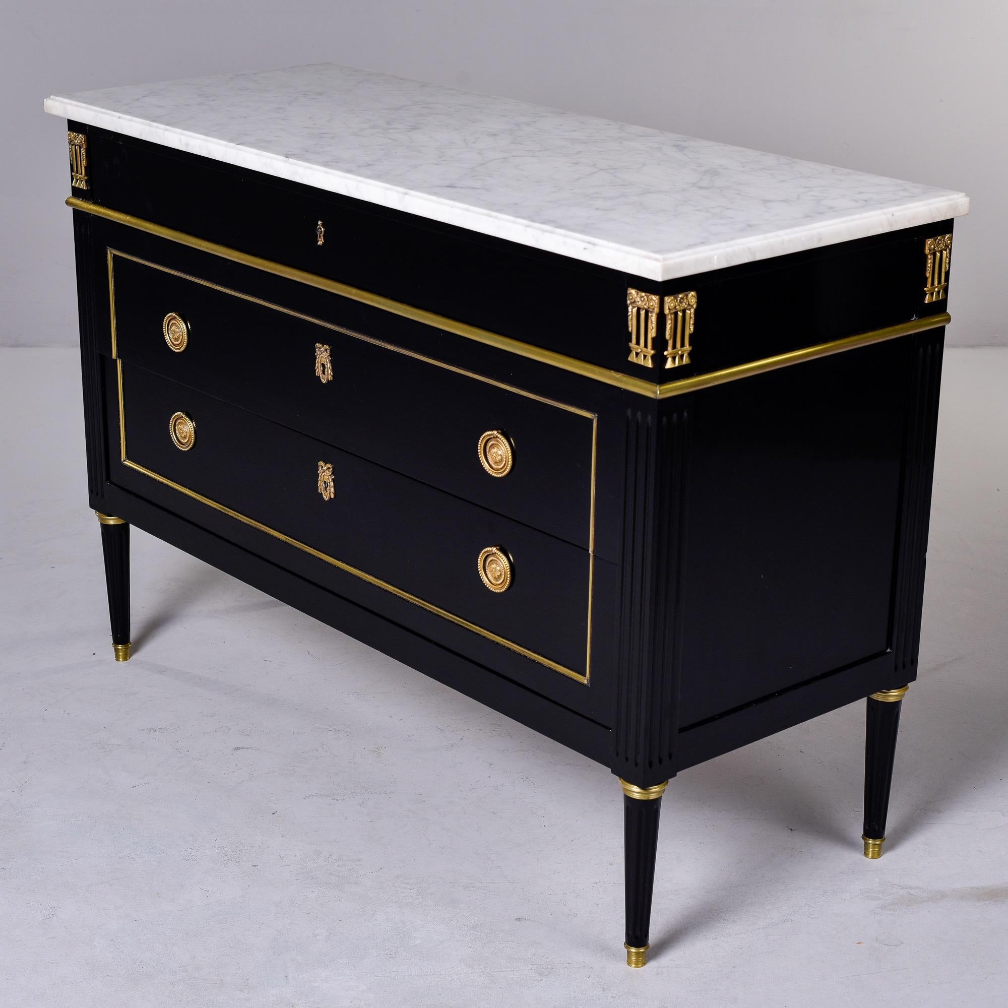 20th Century Ebonised Louis XVI Style Mahogany Commode with White Marble Top