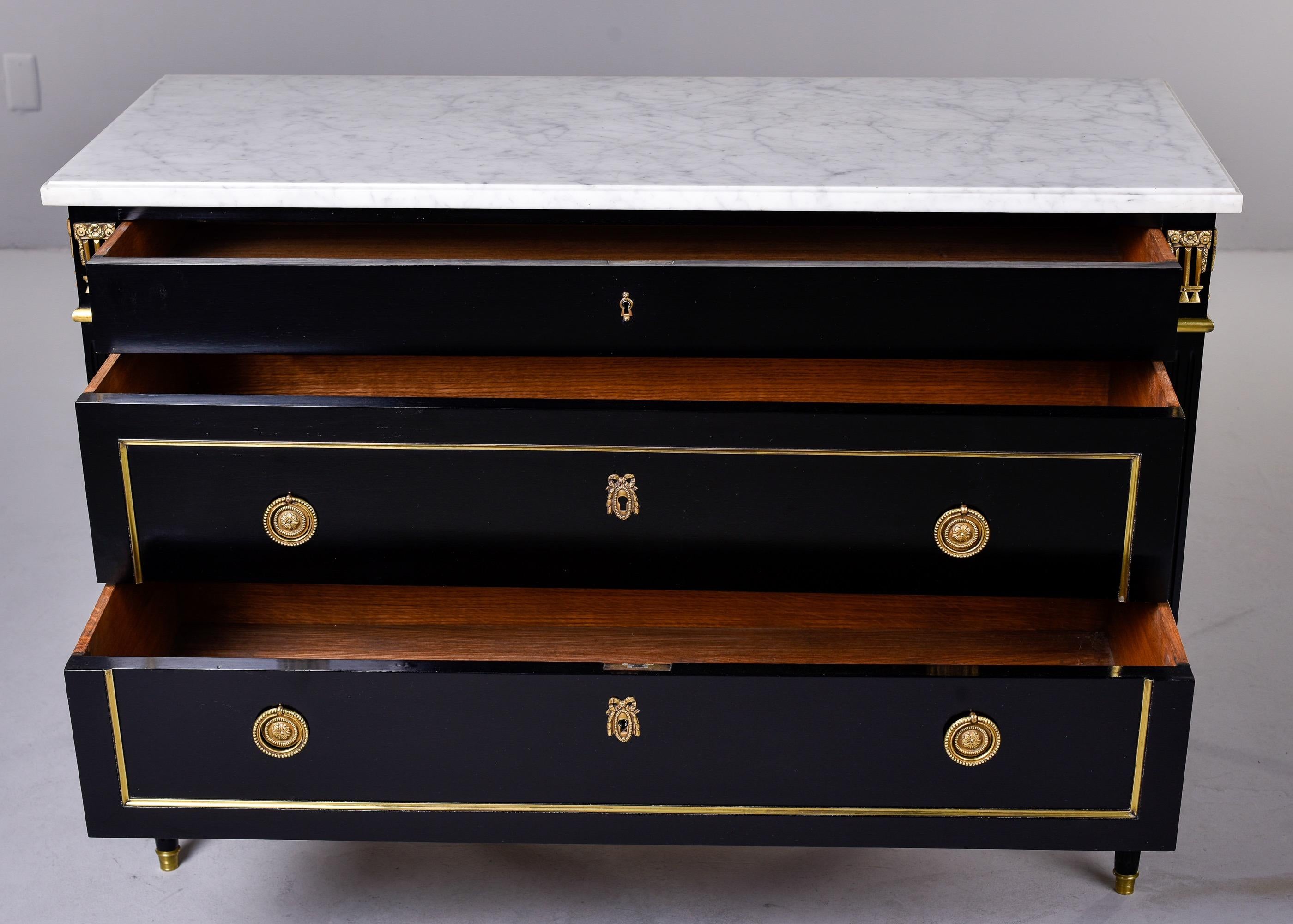 Ebonised Louis XVI Style Mahogany Commode with White Marble Top 1