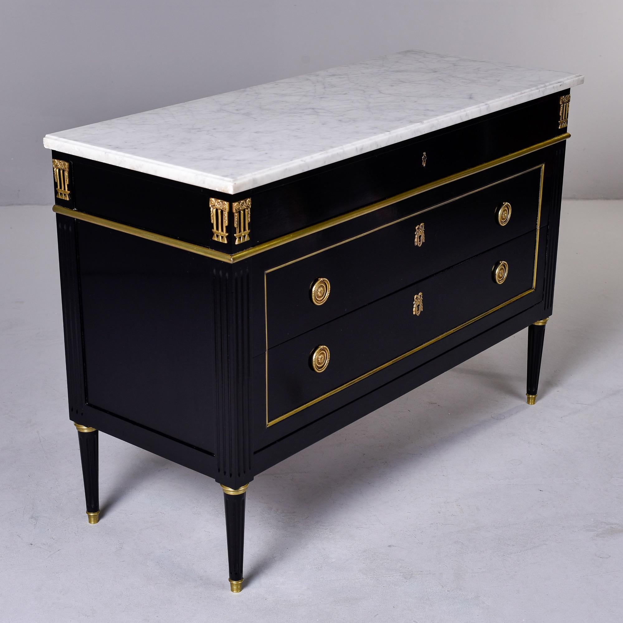 Ebonised Louis XVI Style Mahogany Commode with White Marble Top 2