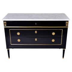 Ebonised Louis XVI Style Mahogany Commode with White Marble Top