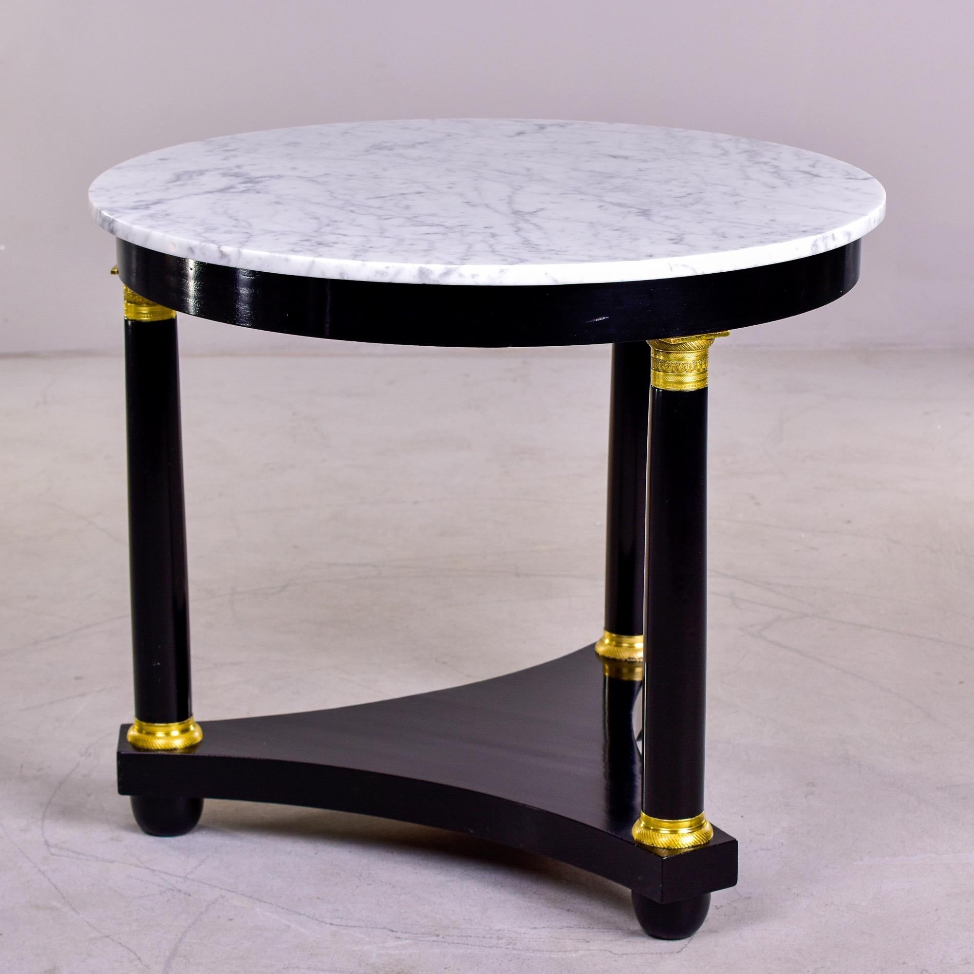 Ebonised Louis XVI Style Round Side Table with White and Gray Marble Top 3