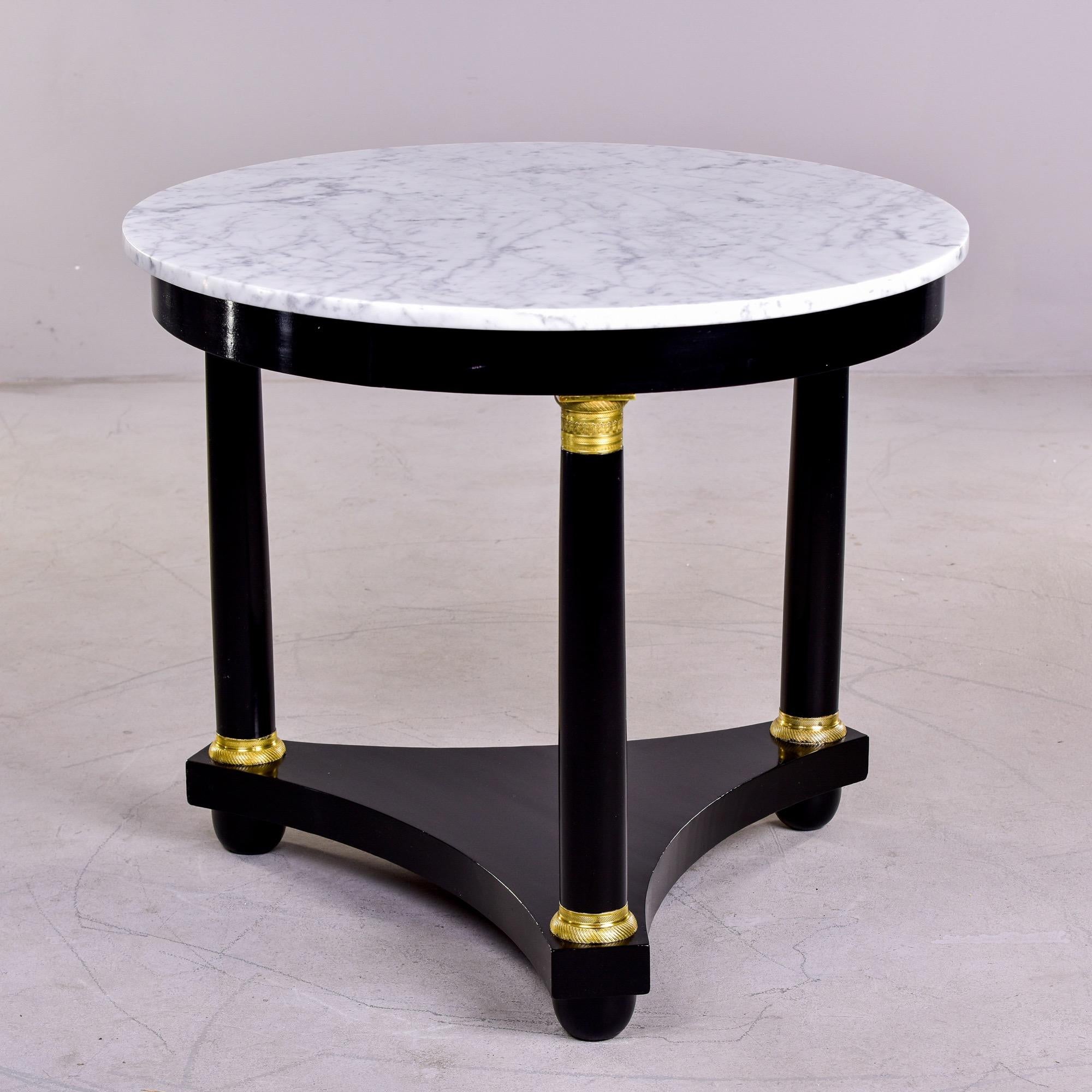 Ebonised Louis XVI Style Round Side Table with White and Gray Marble Top 4