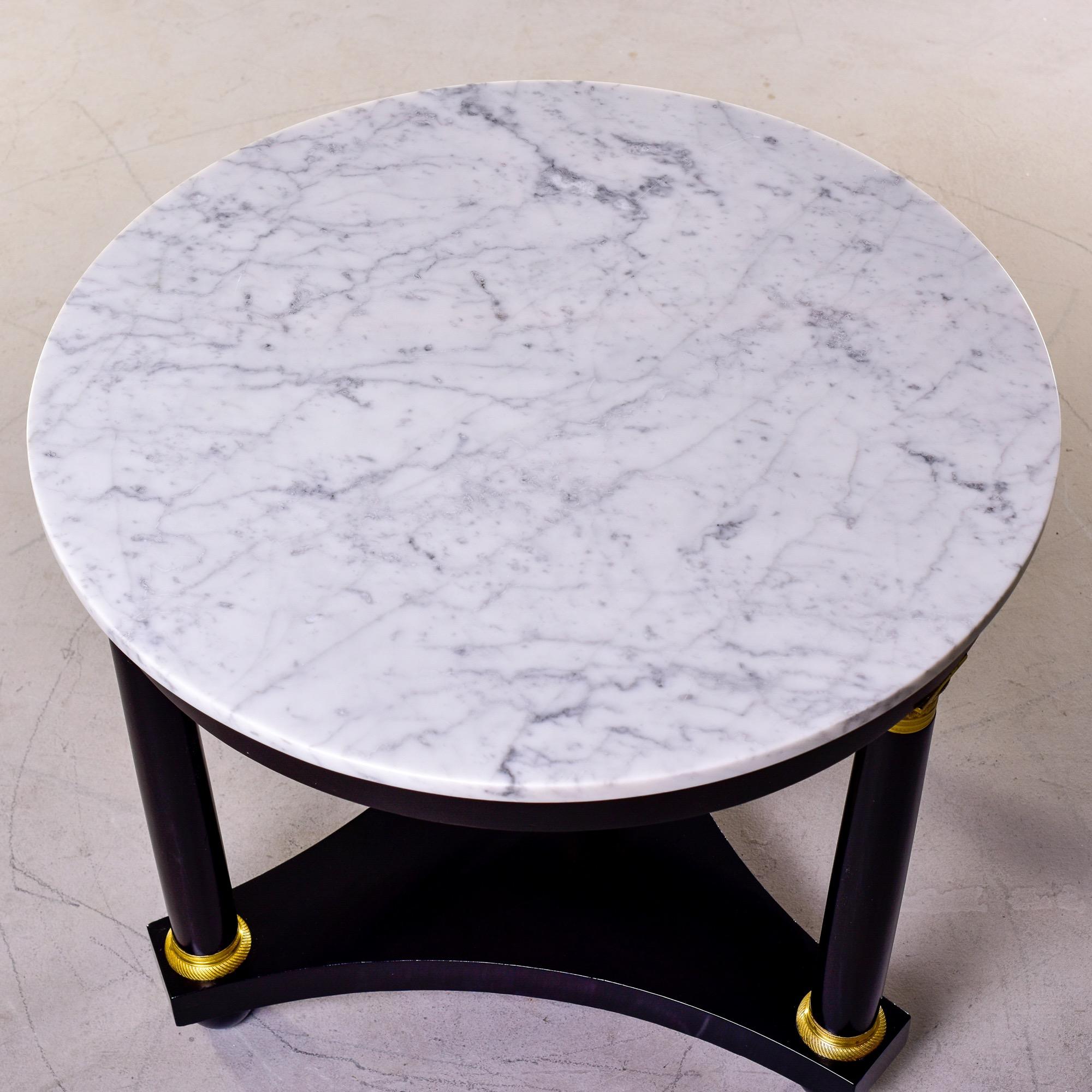 Ebonised Louis XVI Style Round Side Table with White and Gray Marble Top 6
