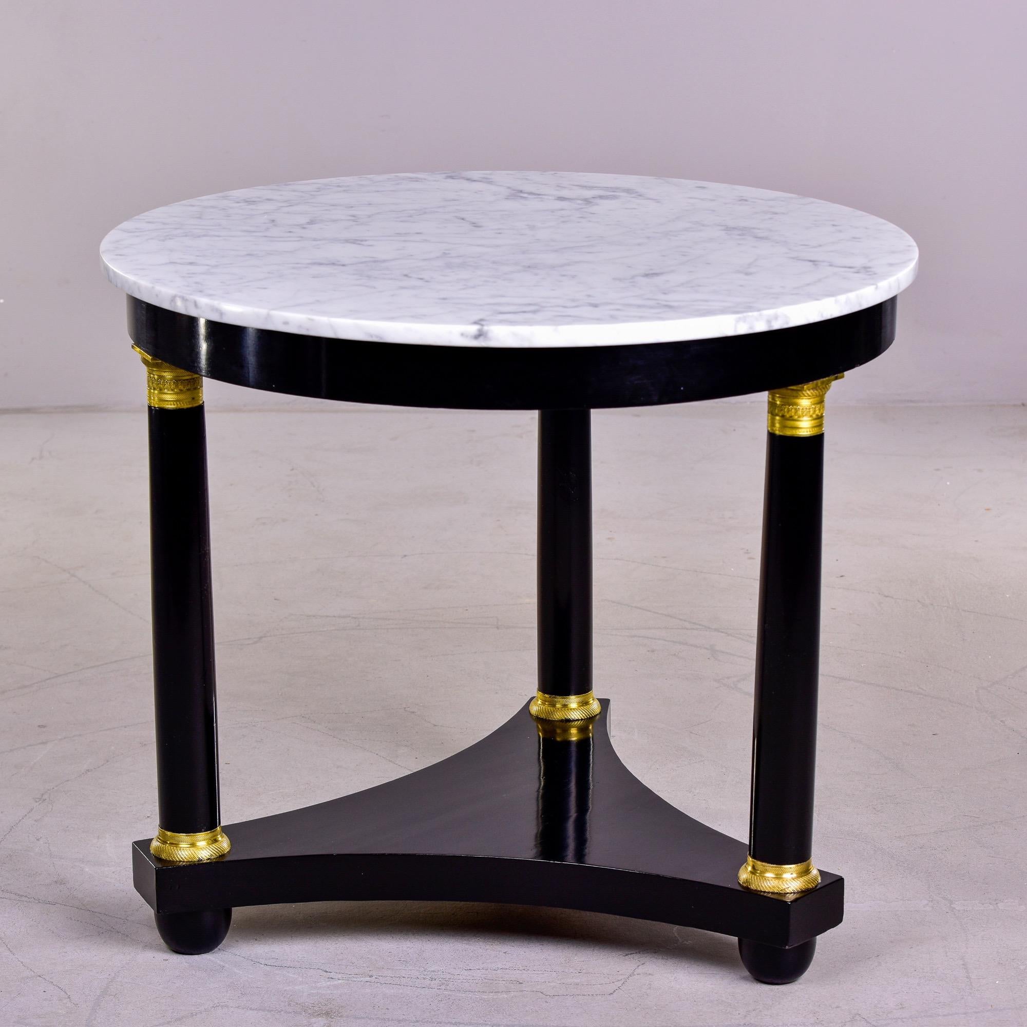 Ebonized Ebonised Louis XVI Style Round Side Table with White and Gray Marble Top