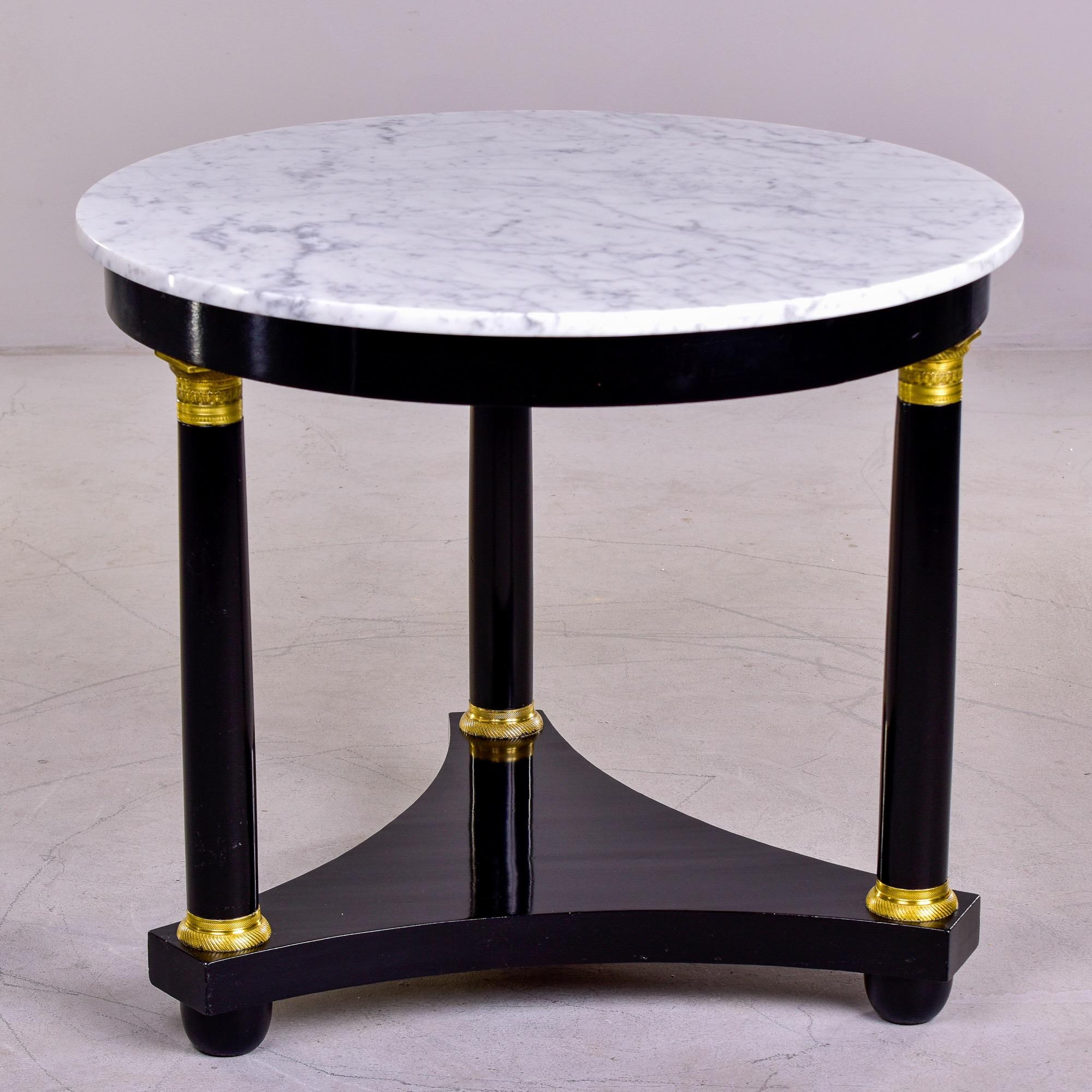 Ebonised Louis XVI Style Round Side Table with White and Gray Marble Top 2