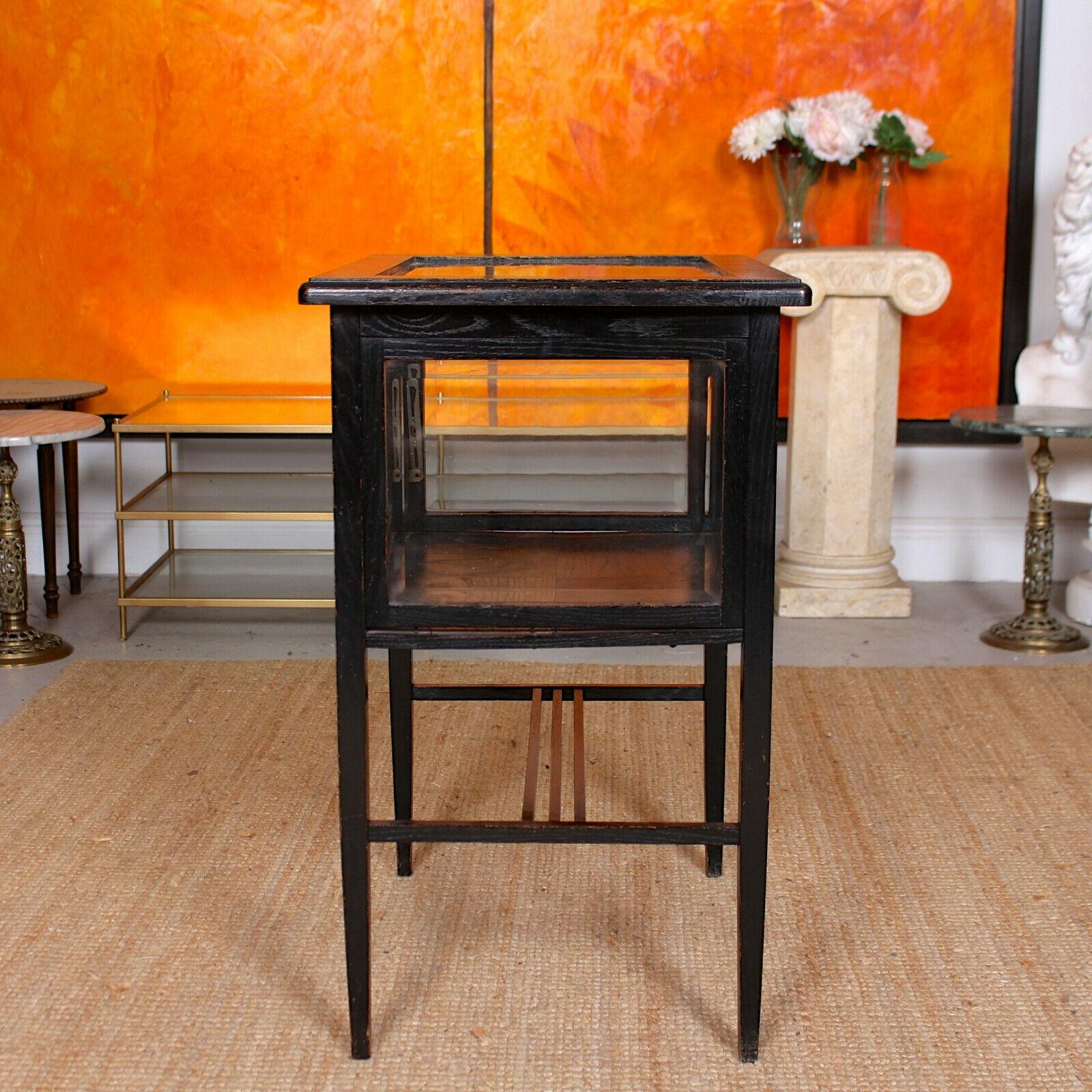 Ebonised Oak Bijouterie Cabinet Edwardian Glazed Display For Sale 4