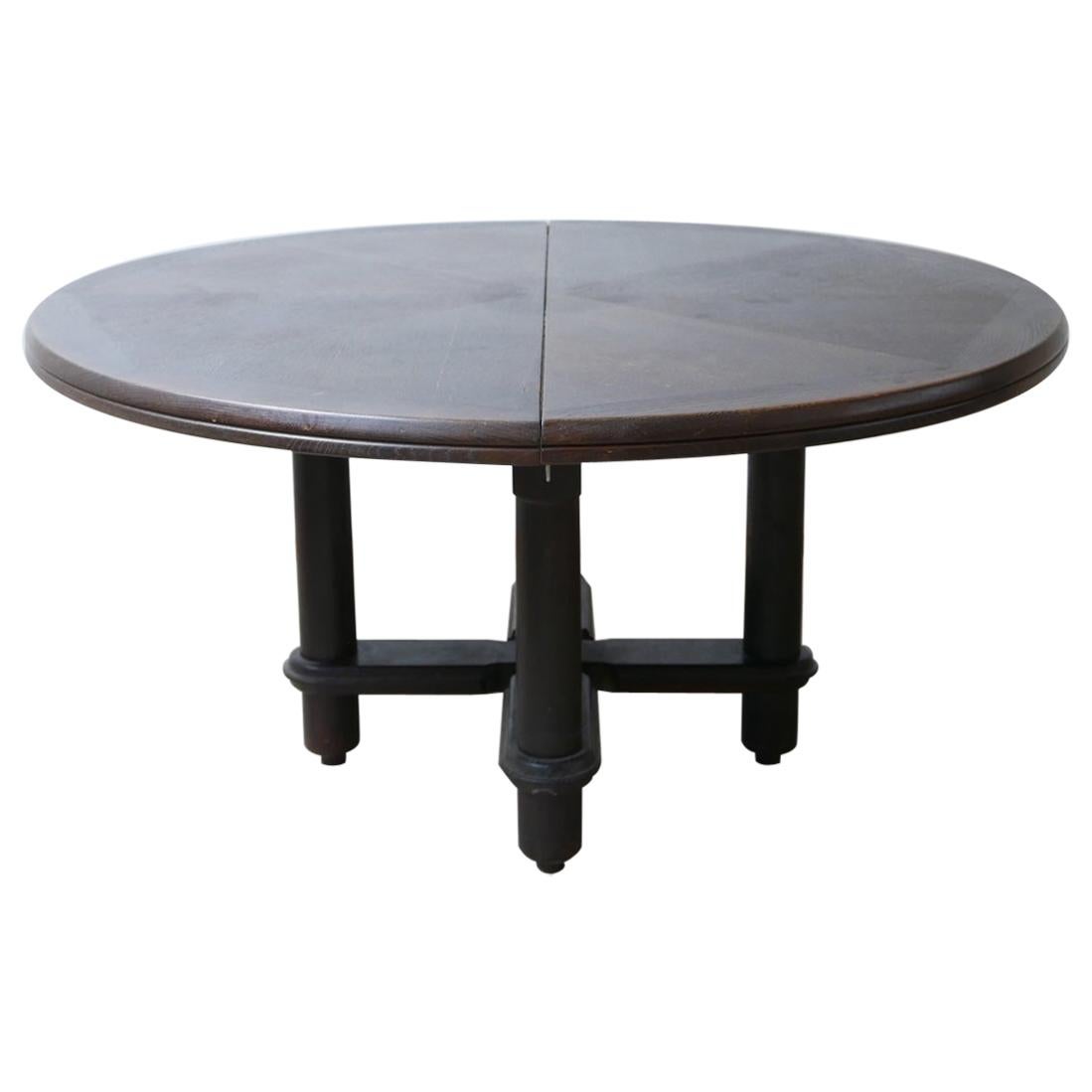 Ebonised Oak Mid-Century French Guillerme et Chambron Dining Table