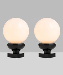 Ebonised Oak and Opaline Lamps, France, 1920