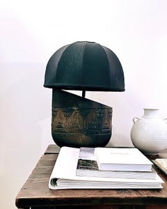 Ebonised Oak Wood Table Lamp with Hand Carving