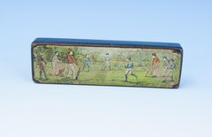Coffret à crayons ébonisé avec scène de cricket sur le couvercle