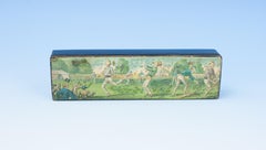 Ebonised Pencil Box With Cricket Scene On The Lid