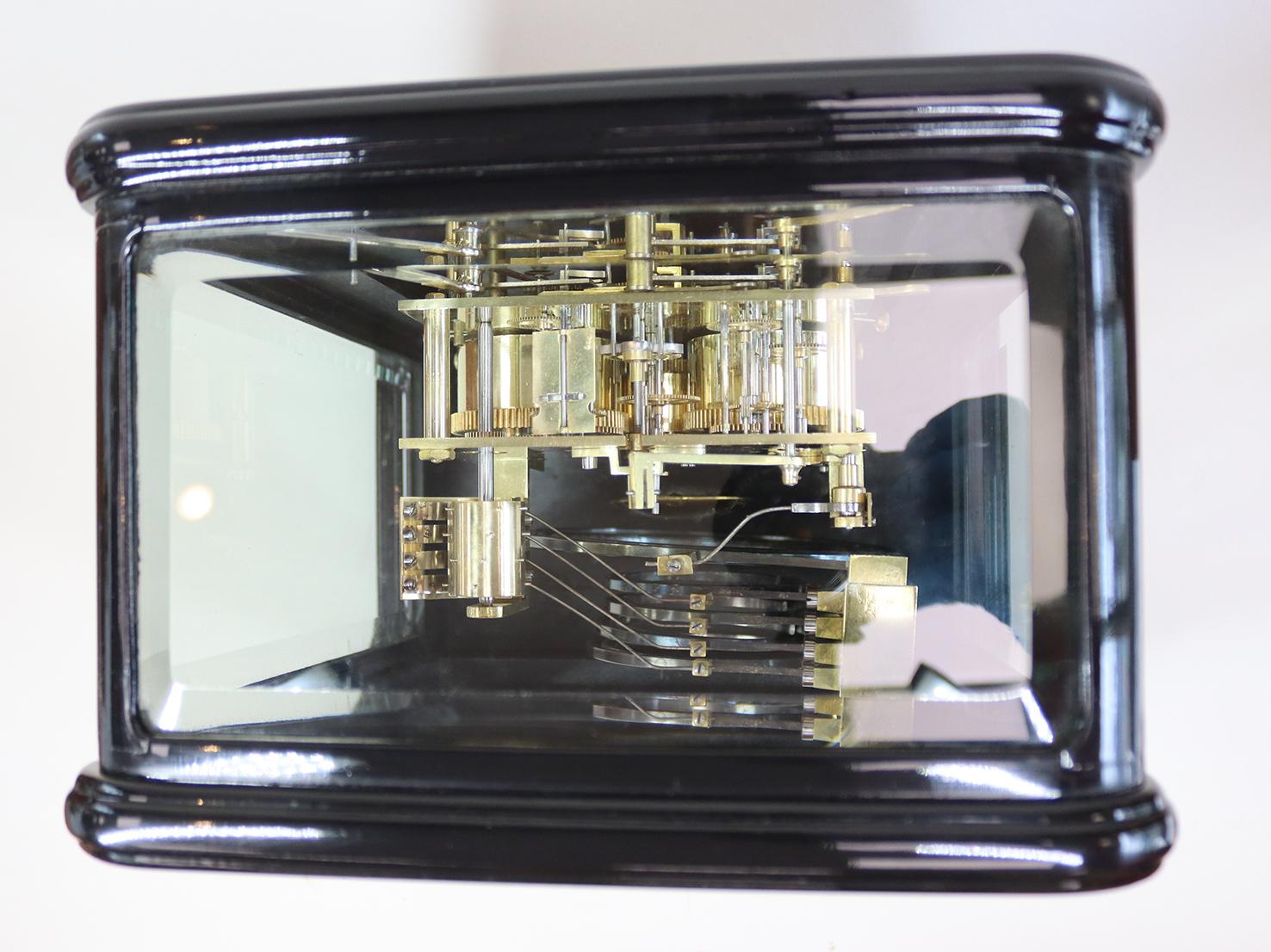 Ebonized Ebonised Quarter Chiming 5 Glass Bracket Clock For Sale