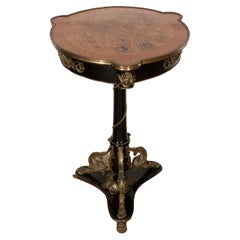 Ebonised Side Table with Burr Round Top