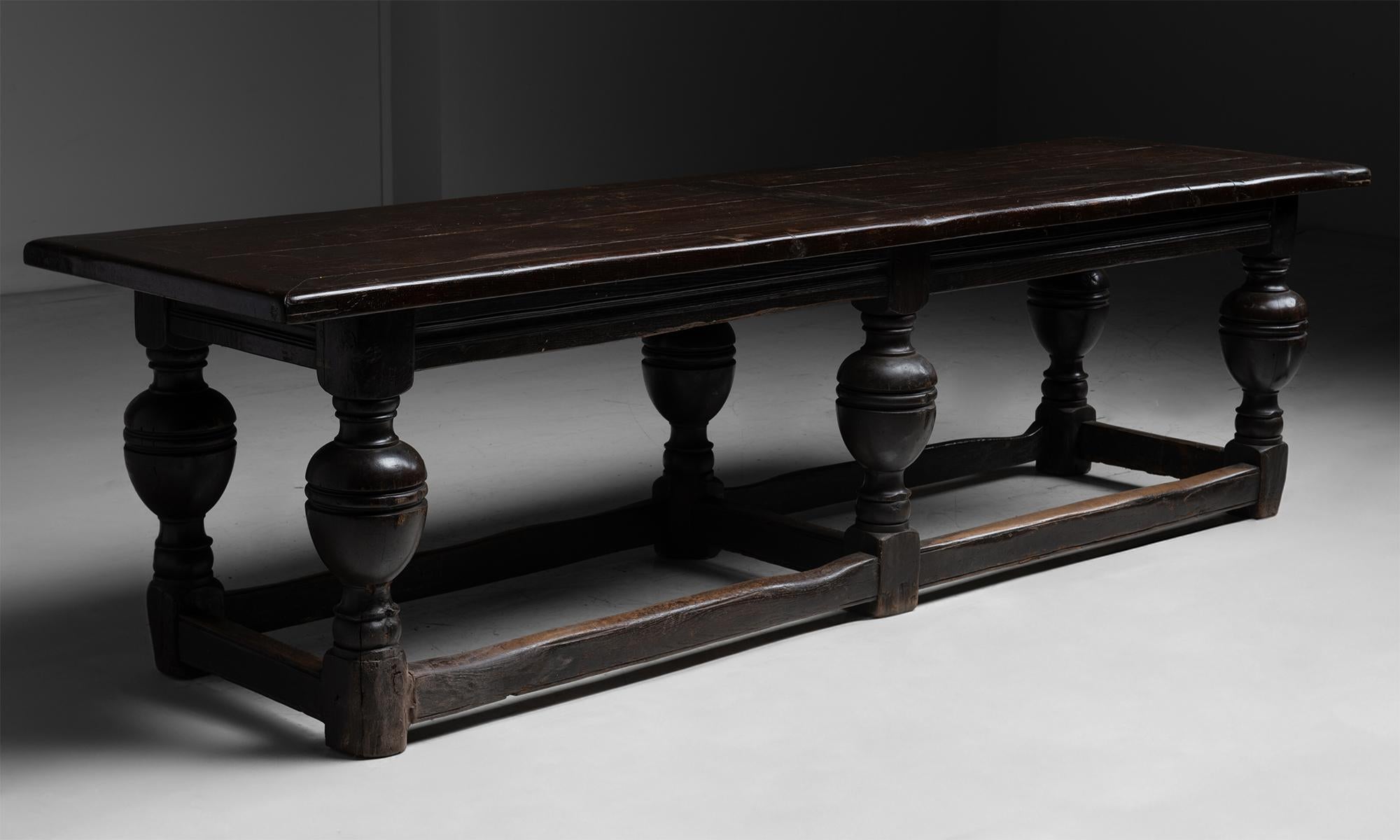 Ebonised Table / Console

France Circa 1890

Constructed in oak, walnut and pine, with original stained surface.

118”L x 33”d x 32”h