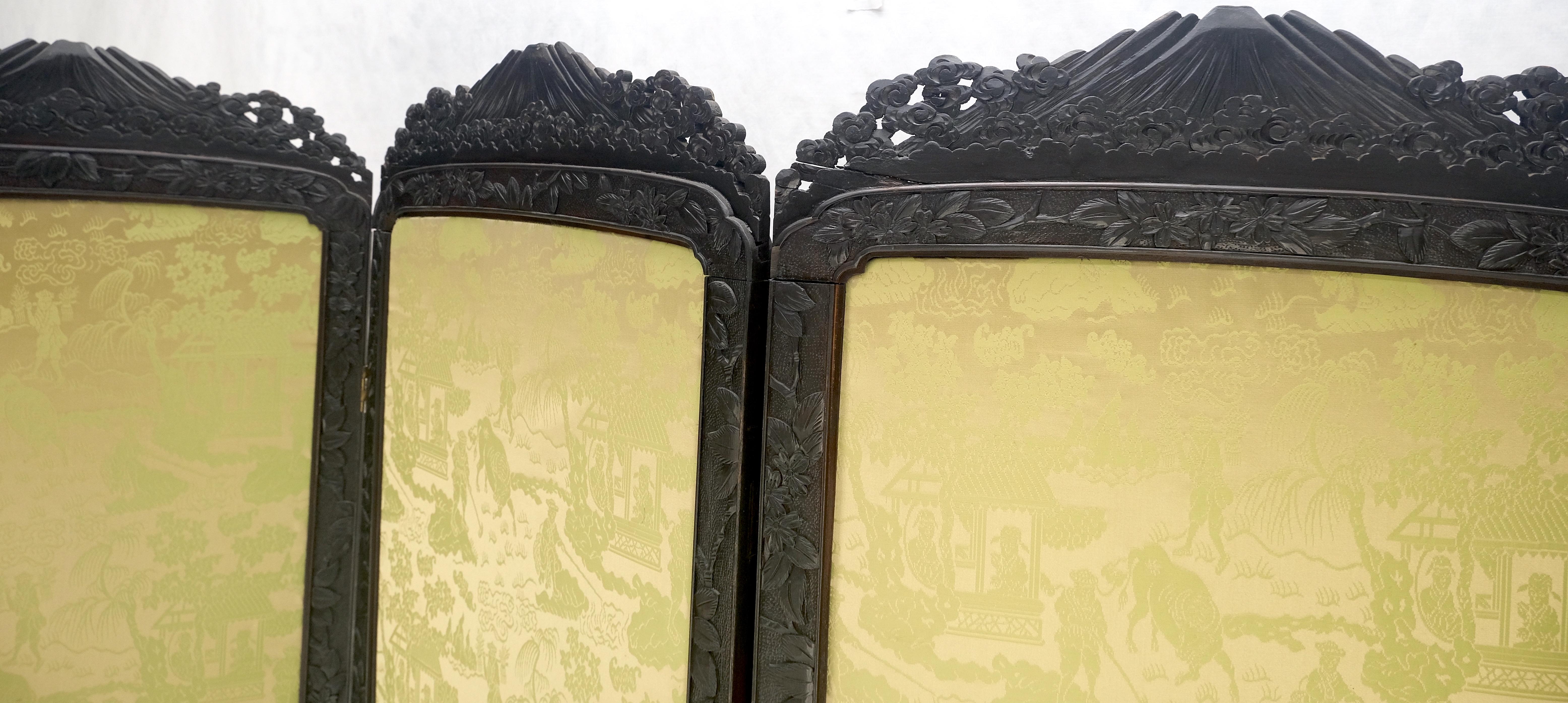Teck ébonisé et soie finement sculptée japonaise asiatique 4 panneaux séparateur de pièce NICE en vente 6