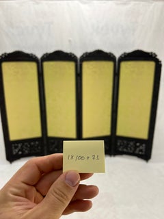 Ebonised Teak & Silk Fine Carved Japanese Asian 4 Panel Screen Room Divider NICE