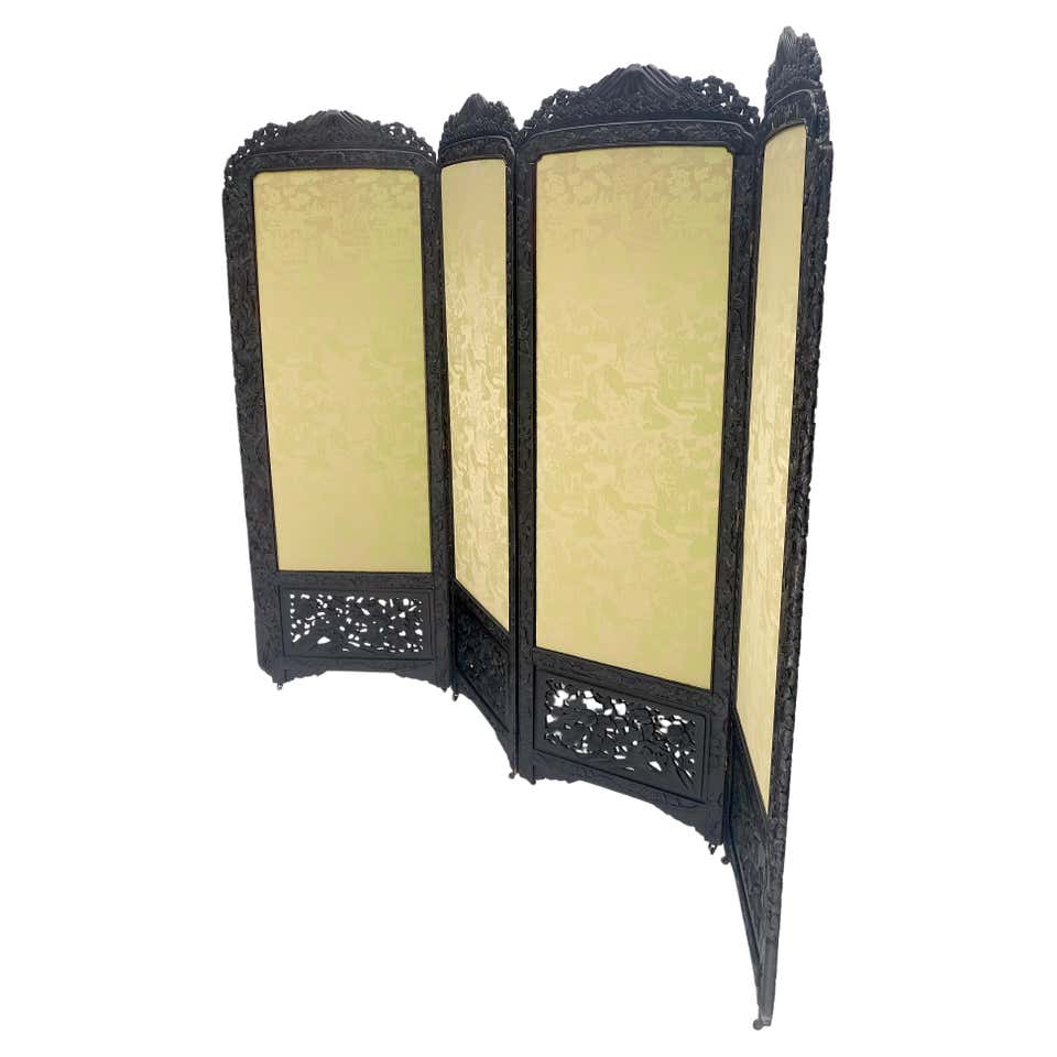 Fine Asian Carved Teak 4 Panels Screen Room Divider Mint! For Sale at ...