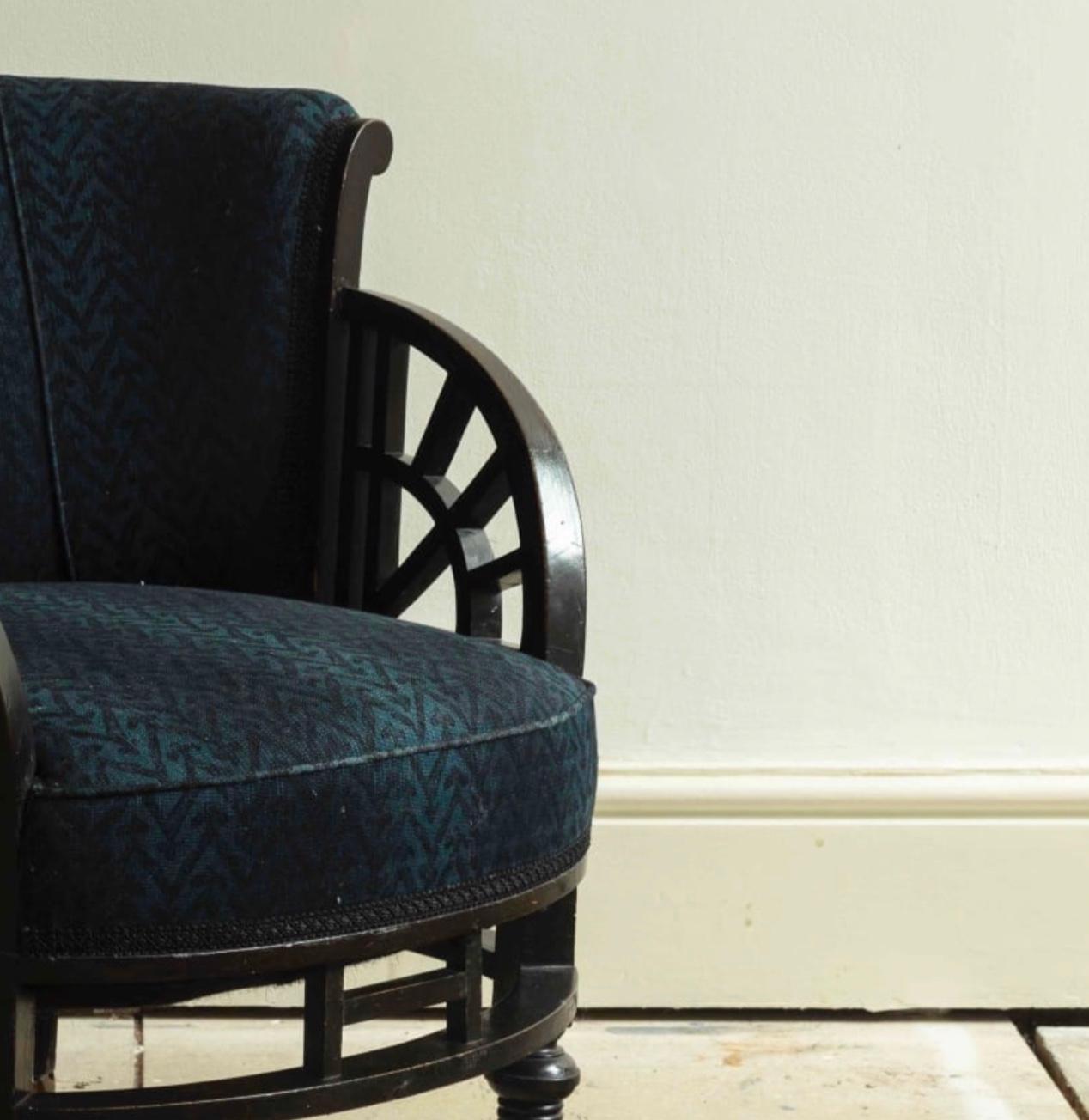 Aesthetic Movement Ebonised Tub Chair, in the style of Godwin. For Sale
