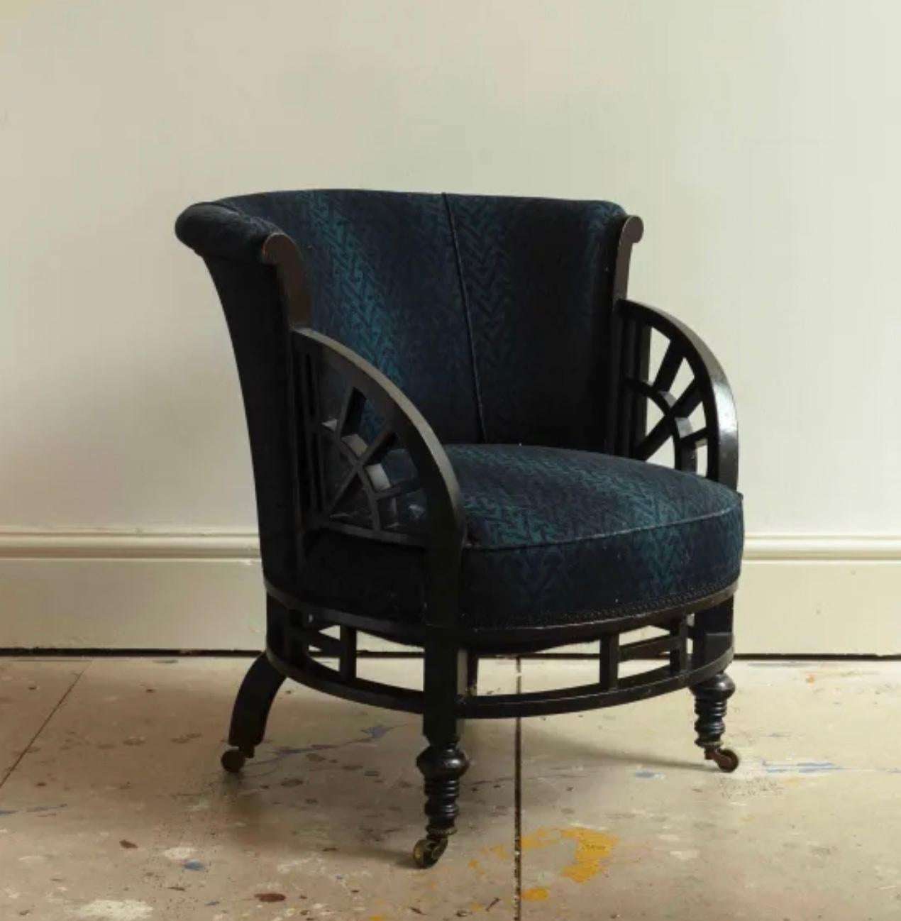British Ebonised Tub Chair, in the style of Godwin. For Sale