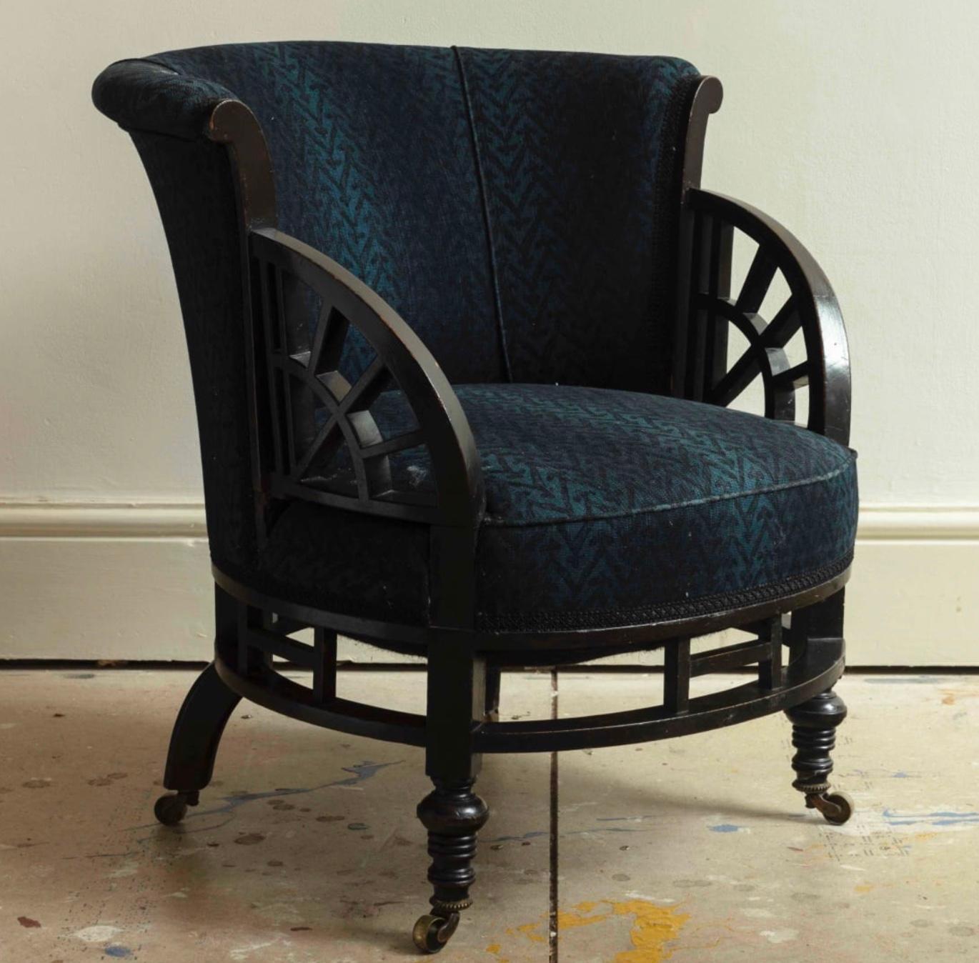 Ebonized Ebonised Tub Chair, in the style of Godwin. For Sale