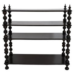 Ebonised turned wood bookshelves console, 1950s