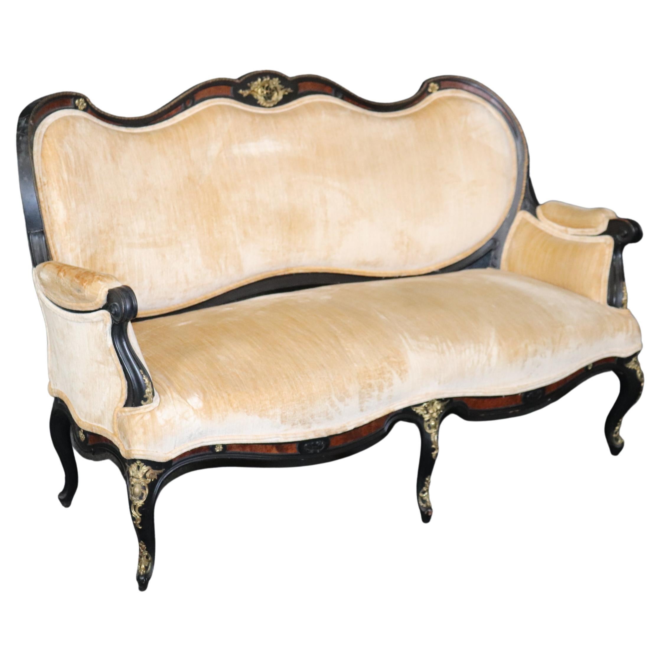 Ebonize Burled Walnut French Victorian Louis XV Bronze Mounted Settee circa 1890 For Sale