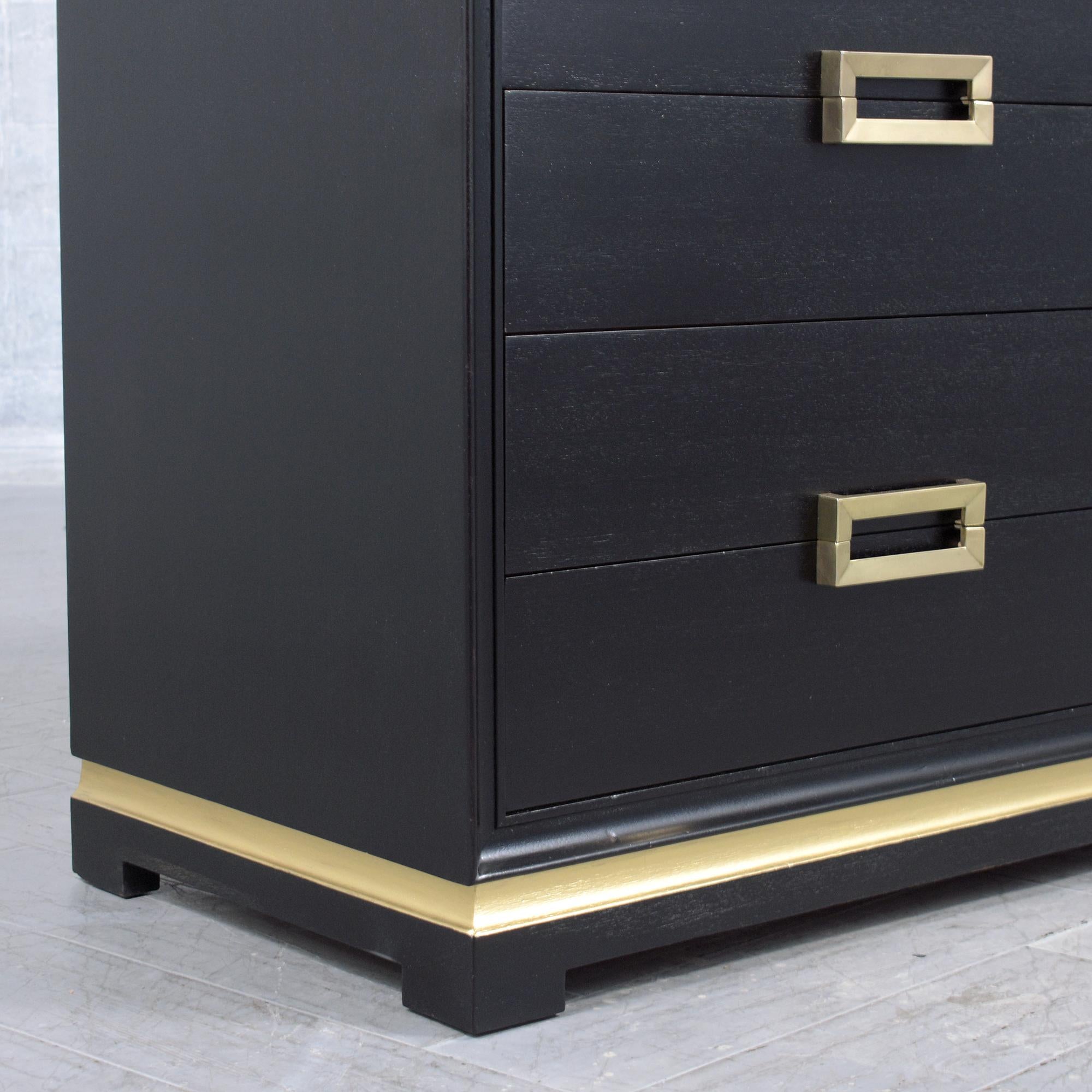 Vintage 1960s Ebonized Mahogany Dresser with Brass Handles For Sale 2