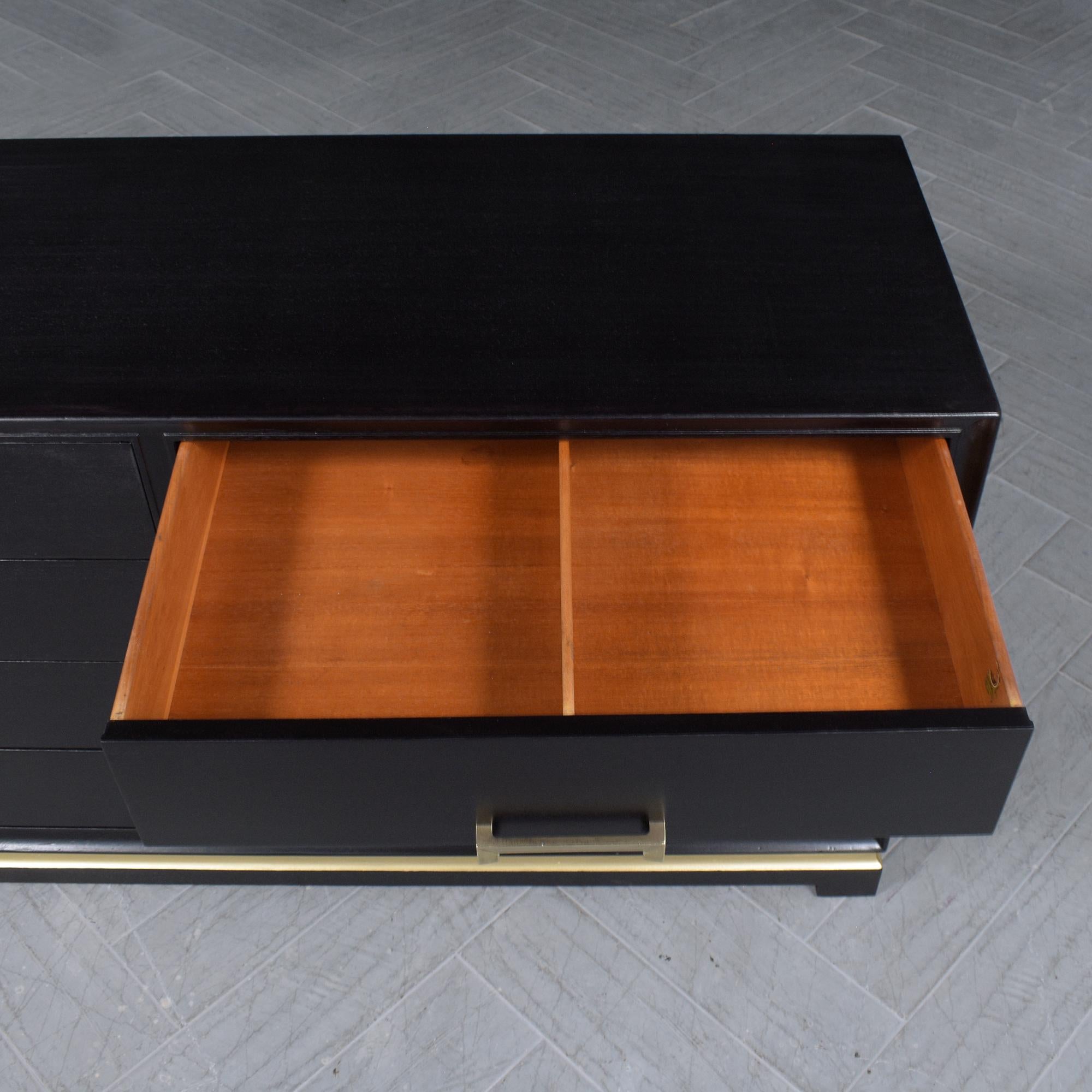 Vintage 1960s Ebonized Mahogany Dresser with Brass Handles For Sale 6