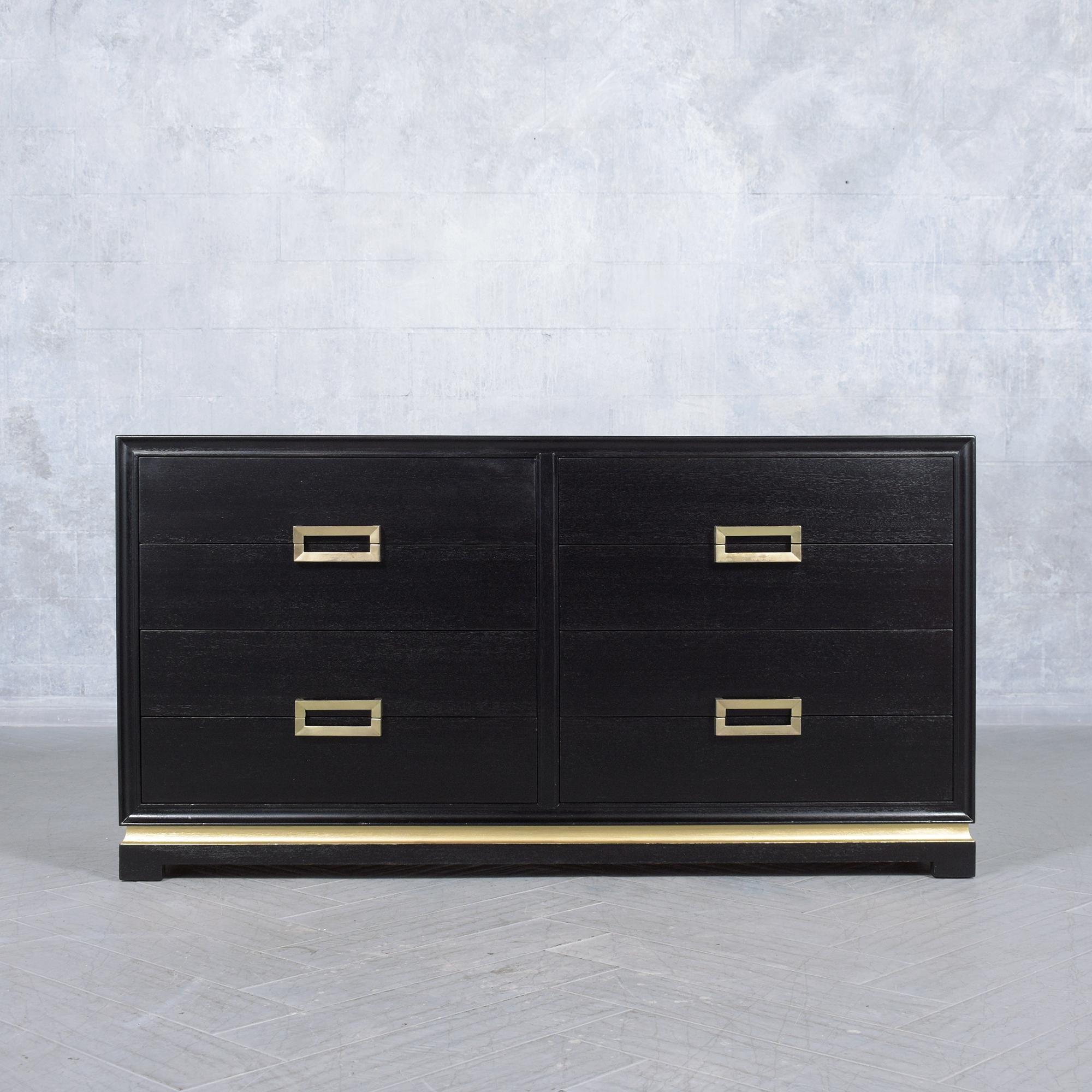 Mid-Century Modern Vintage 1960s Ebonized Mahogany Dresser with Brass Handles For Sale