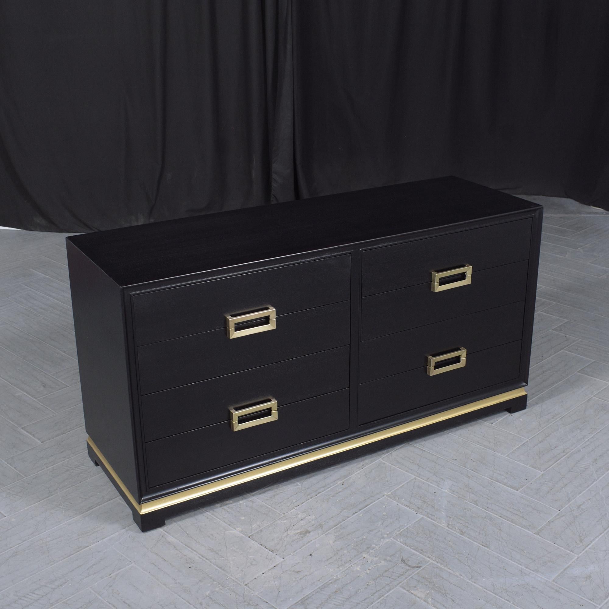 Vintage 1960s Ebonized Mahogany Dresser with Brass Handles In Good Condition For Sale In Los Angeles, CA