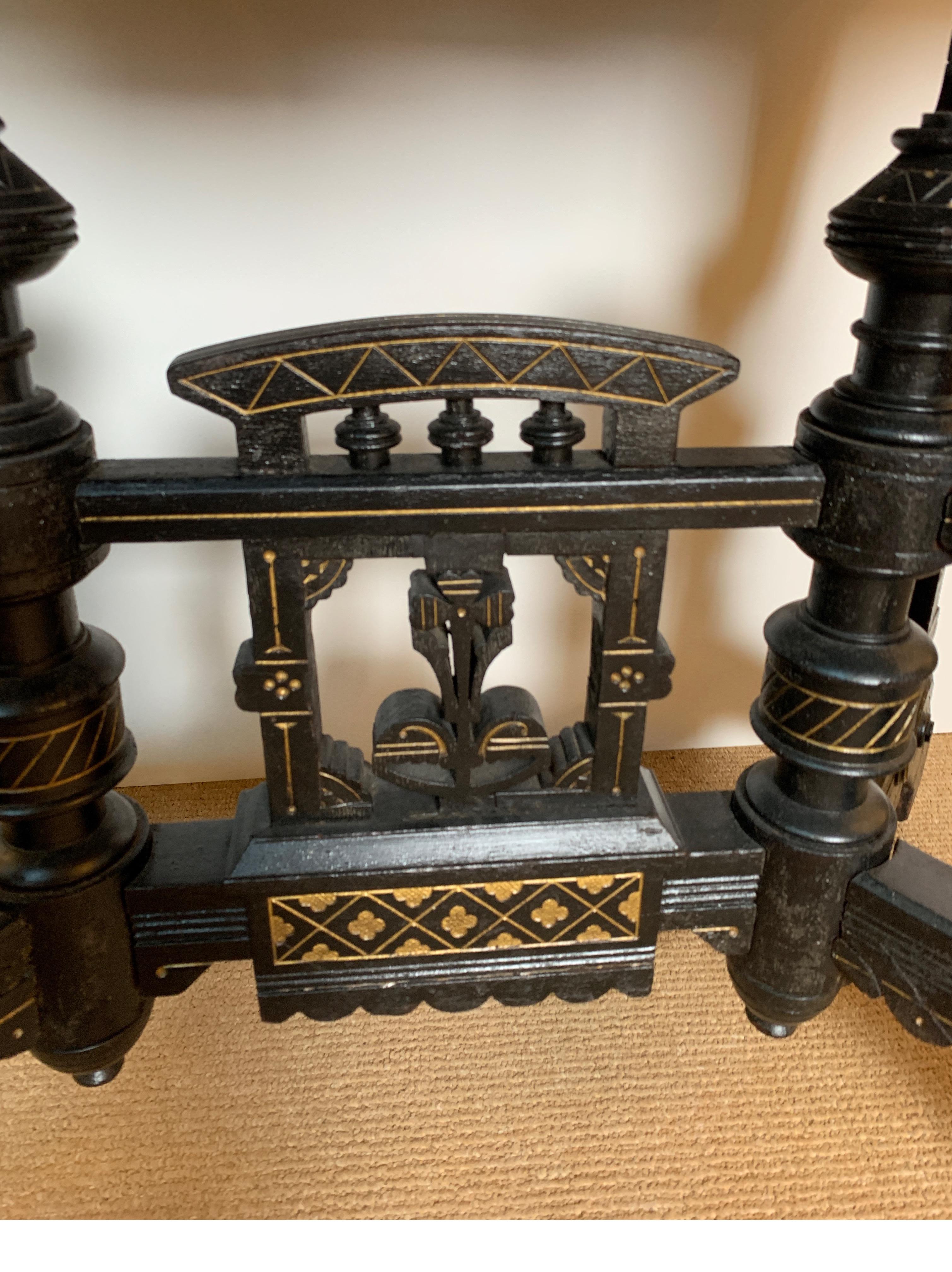 Eastlake Aesthetic parlor table, ebonized with gold decoration and with a rare pick 