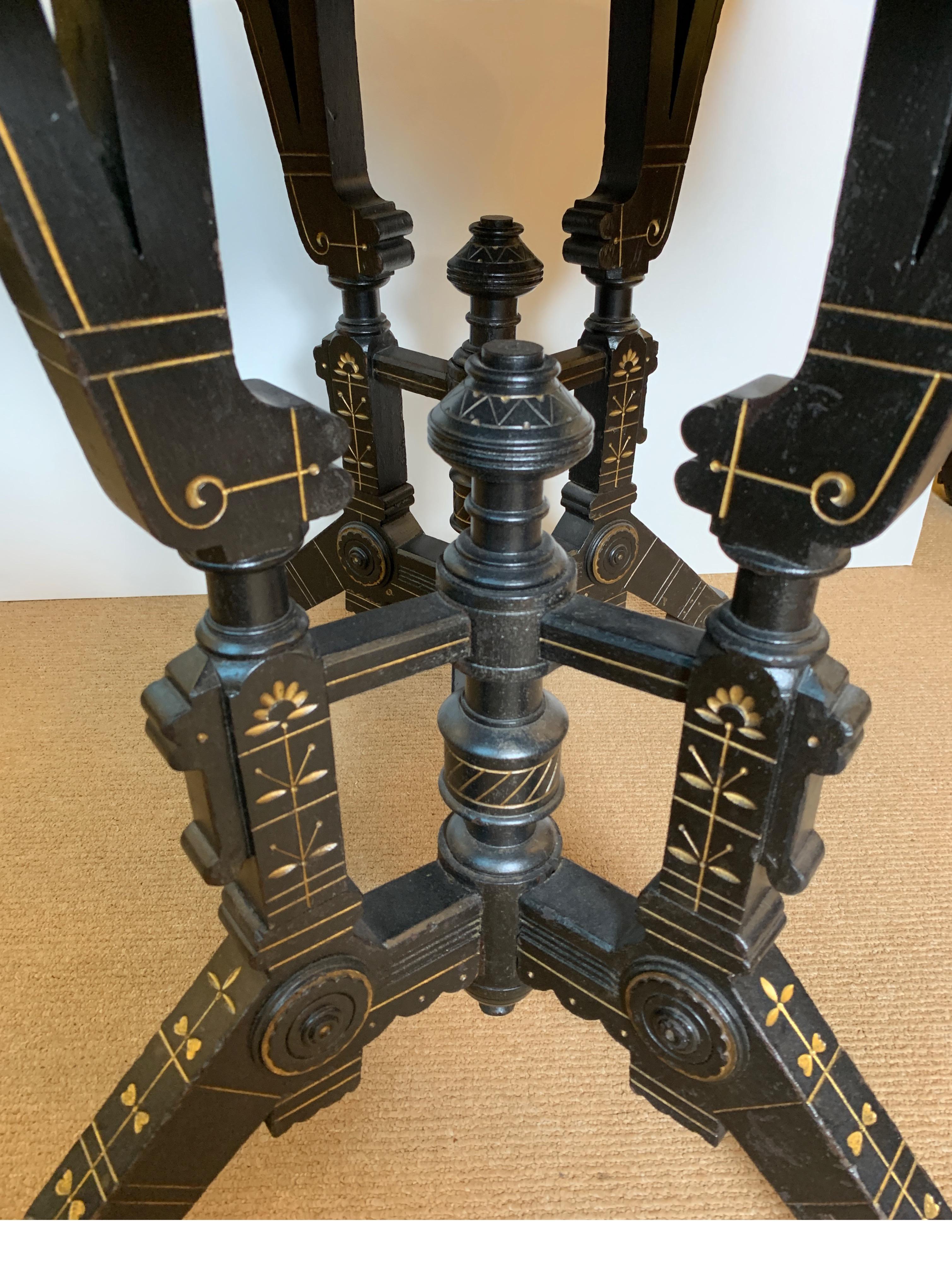 Ebonized Aesthetic Movement Parlor Table with Pink Marble Top and Gold Decor 2