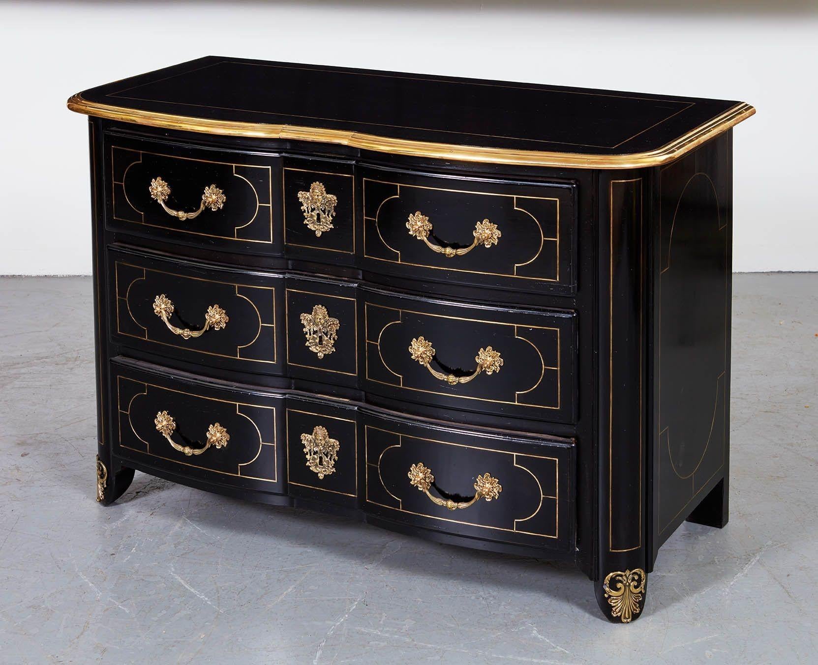 French Ebonized and Brass Inlaid Commode For Sale