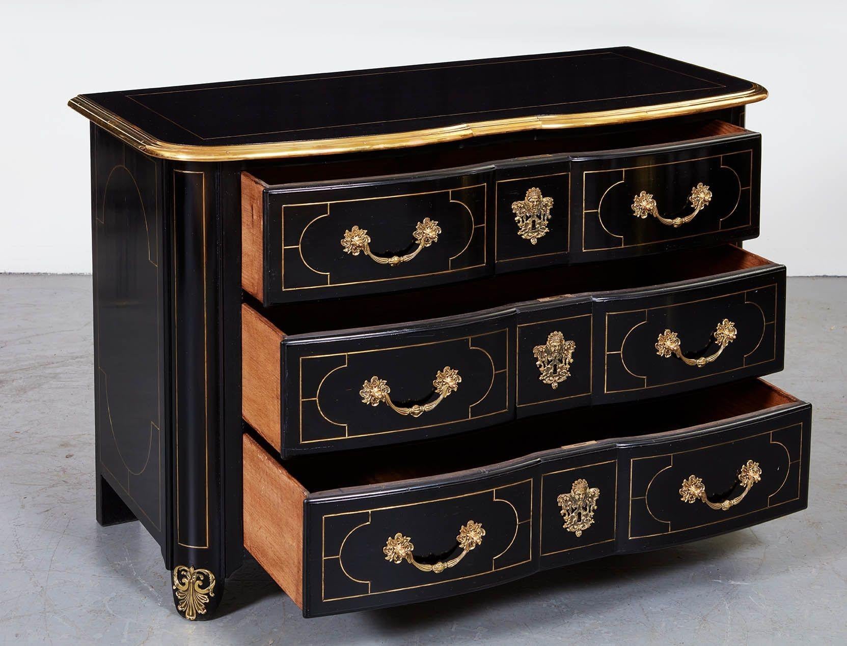 Mid-19th Century Ebonized and Brass Inlaid Commode For Sale