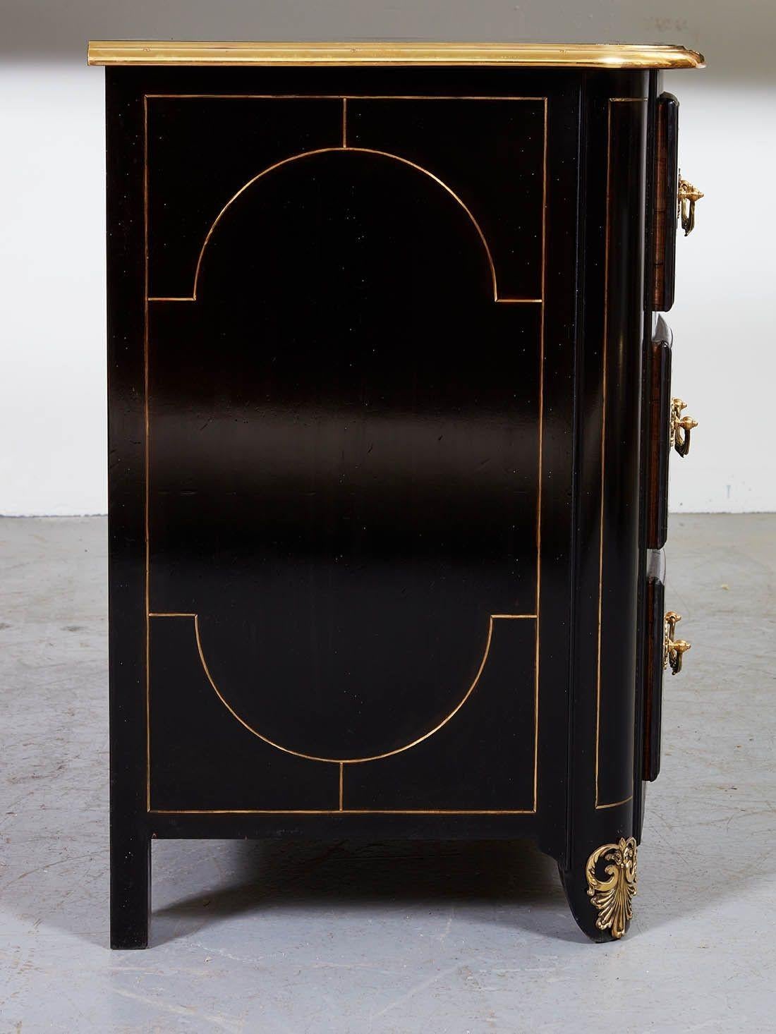 Wood Ebonized and Brass Inlaid Commode For Sale