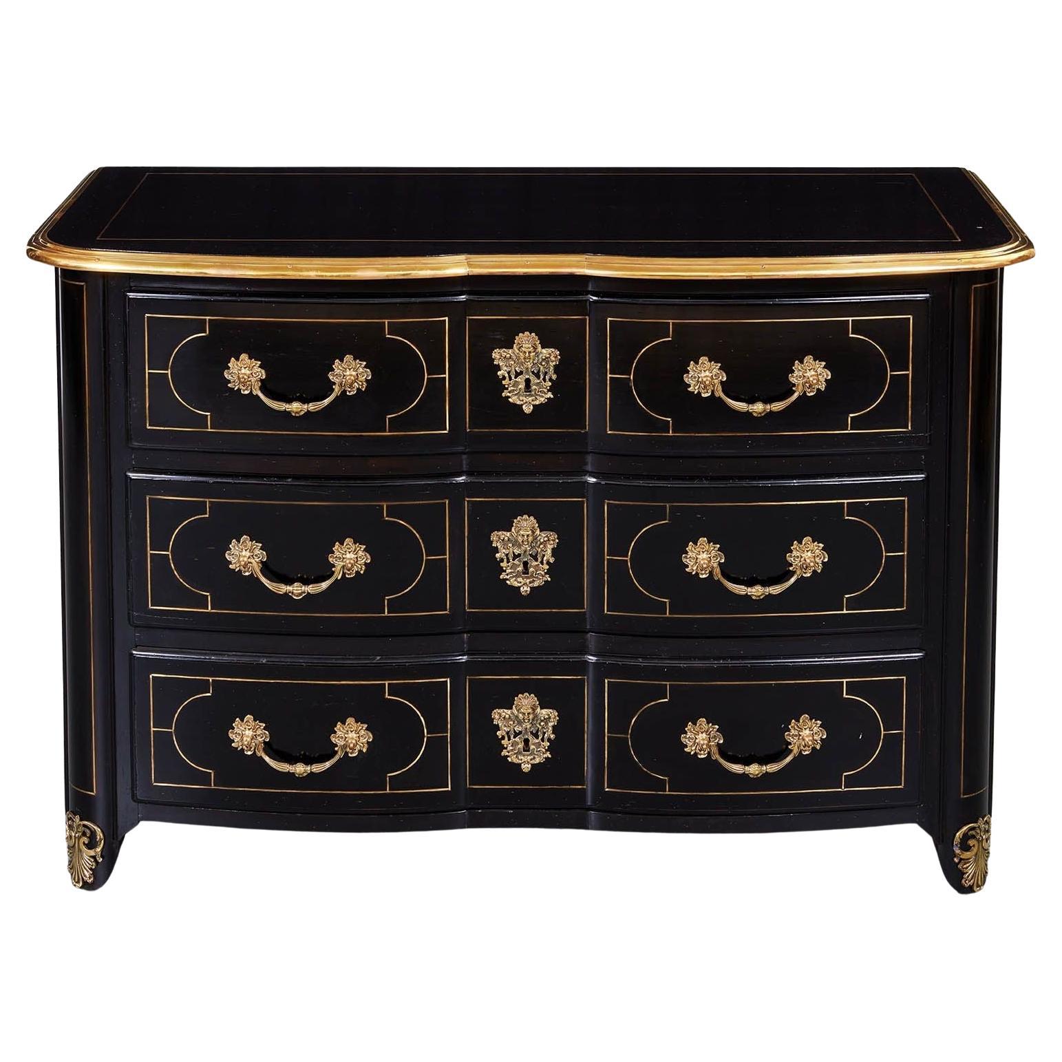 Ebonized and Brass Inlaid Commode For Sale