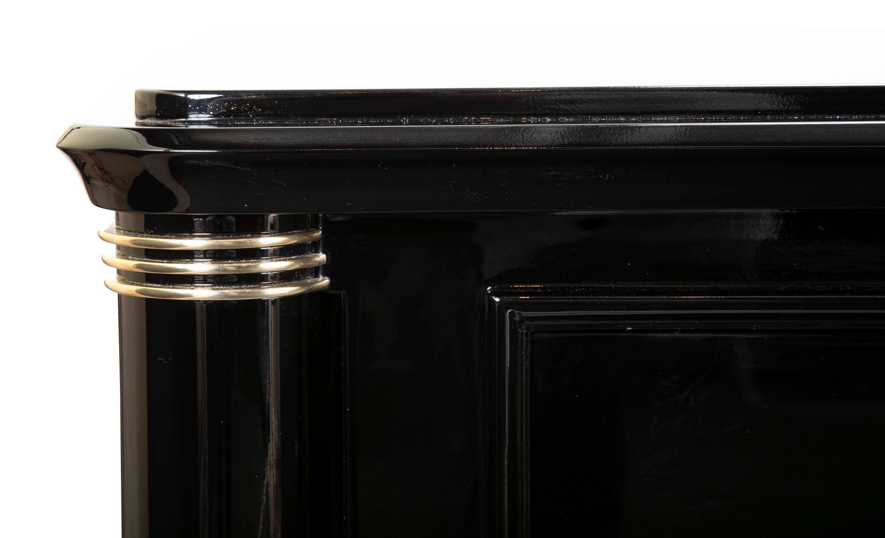 Art Deco Ebonized and Brass-Mounted Credenza by Batistin Spade