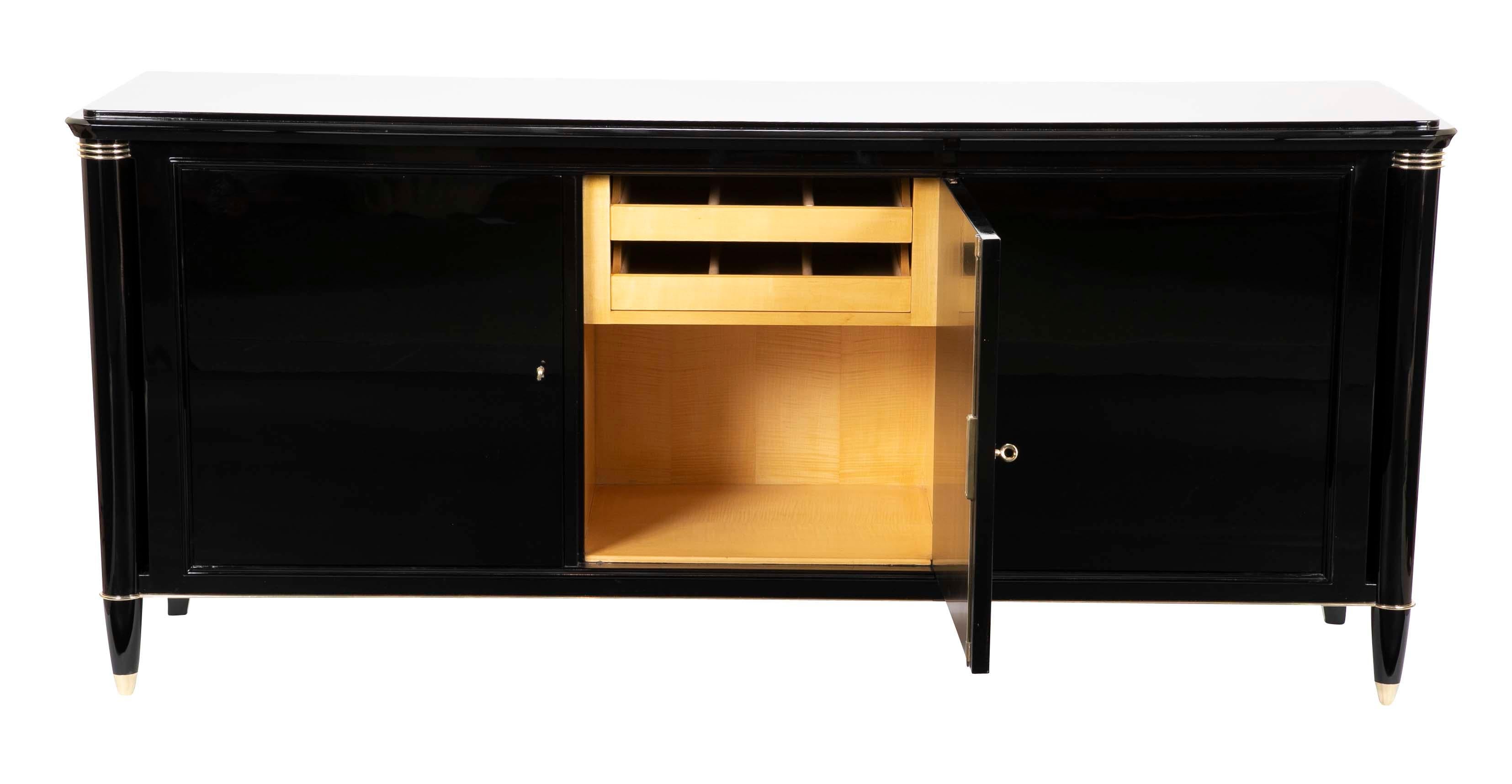 Mid-20th Century Ebonized and Brass-Mounted Credenza by Batistin Spade