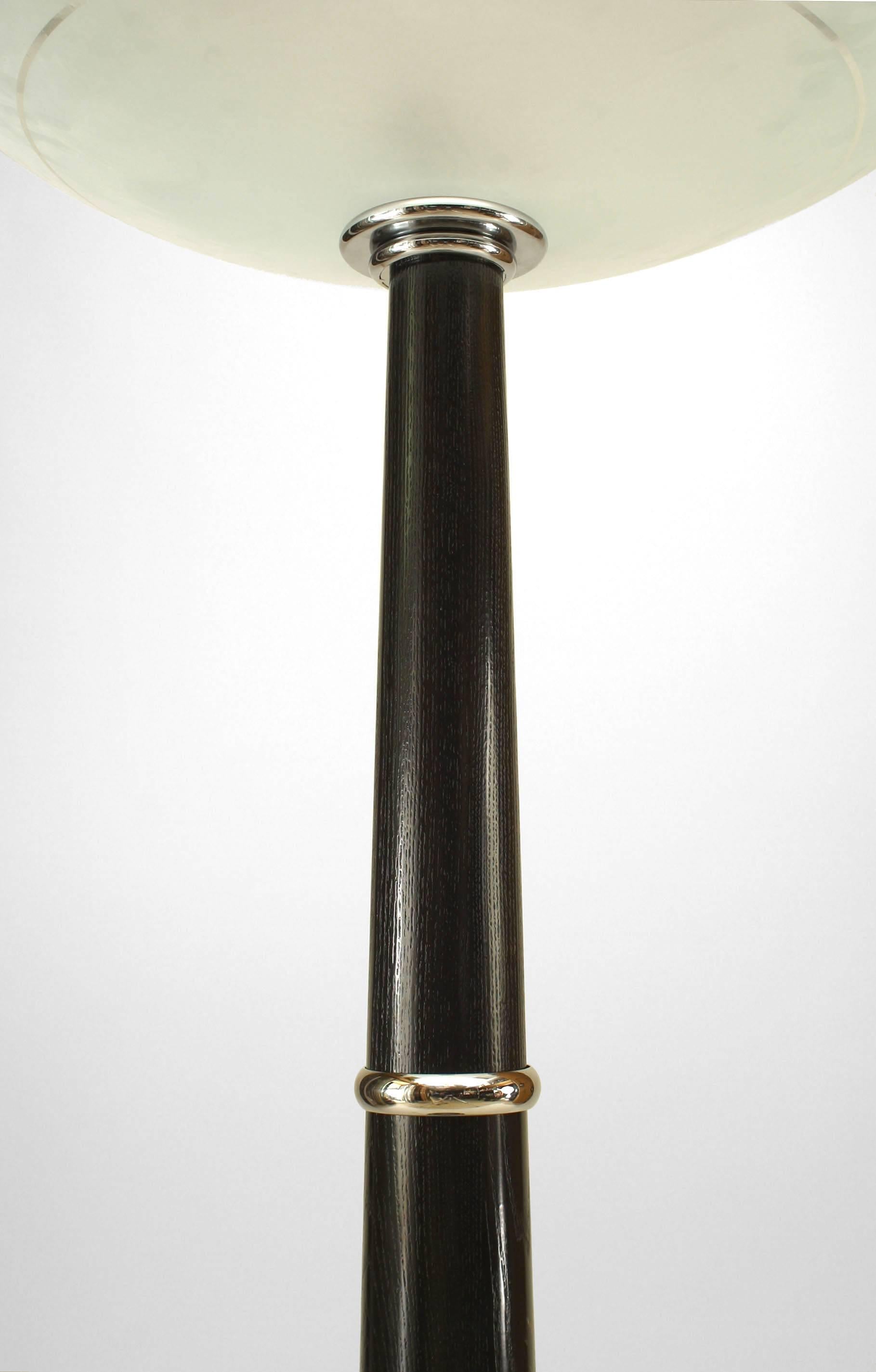 Mid-Century Modern Pair of Italian Ebonized Wood and Chrome Floor Lamps For Sale