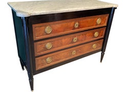 Ebonized and Elm Wood with White Marble Top Commode, France, 1980s