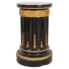Colonne Pedestal en Wood Wood sculpté, ébonisé et doré