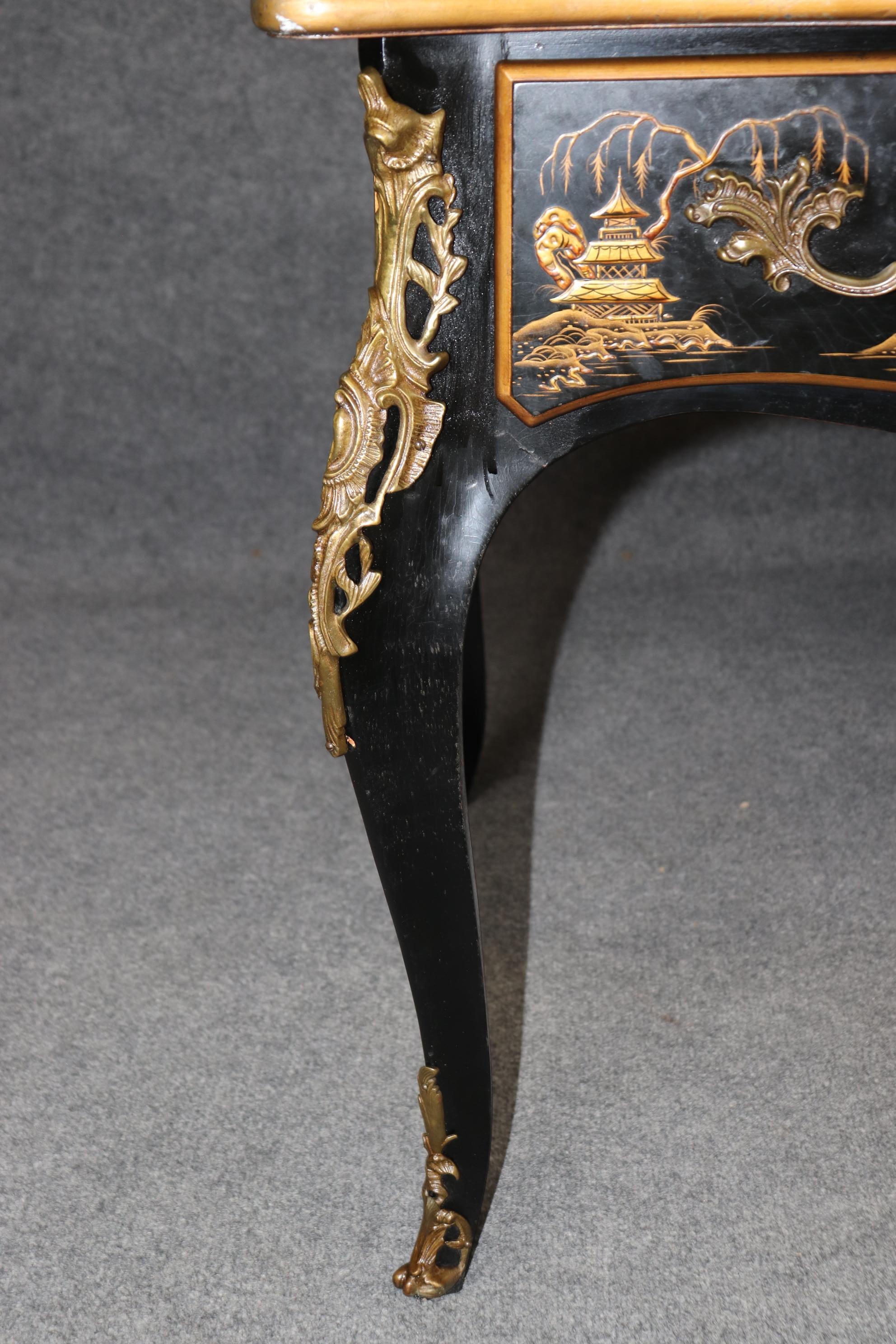 Ebonized and Gilded Chinoiserie Karges Leather Top Writing Executuve Desk For Sale 3
