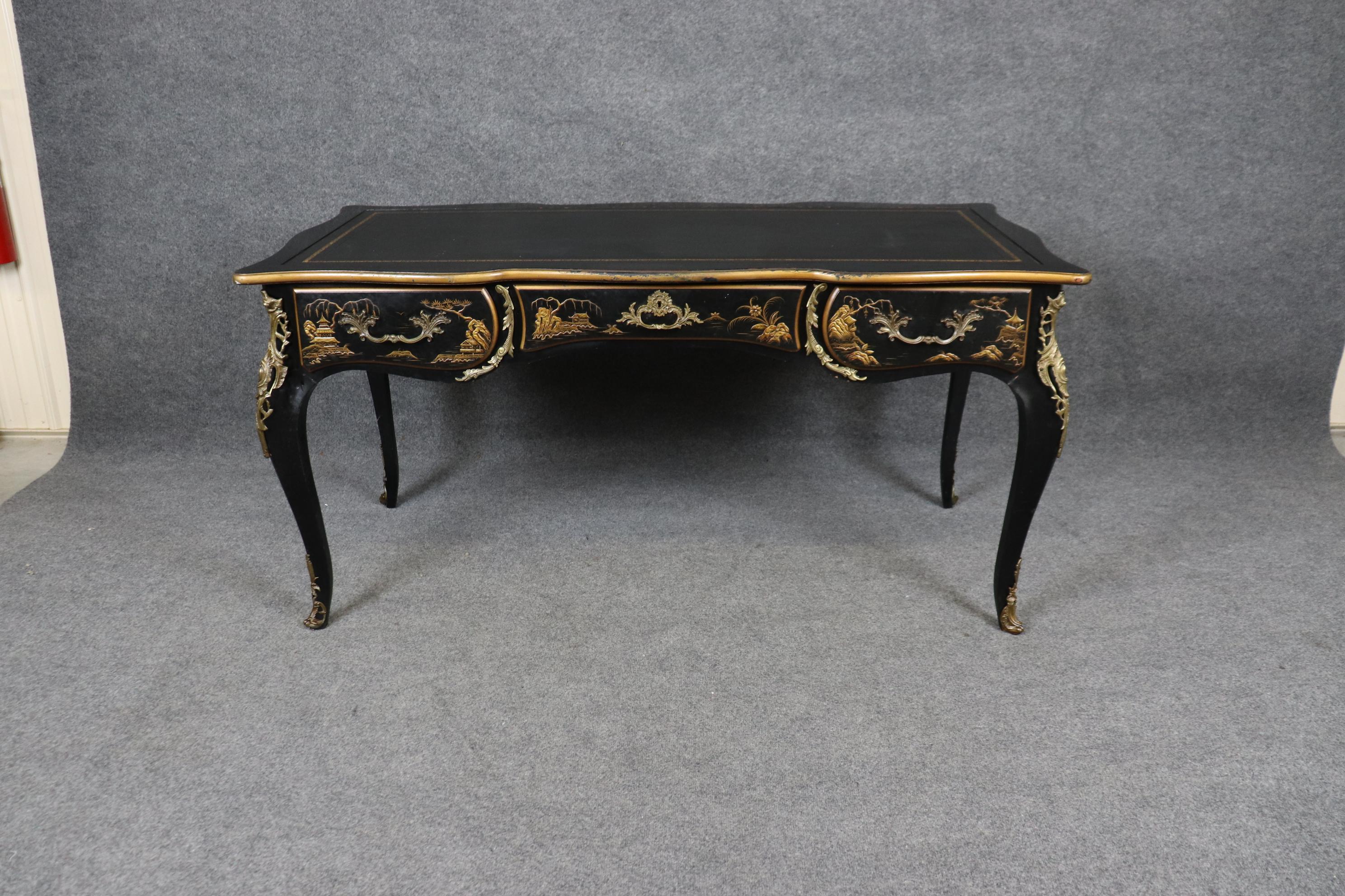 This is a superb French Louis XV style Chinoiserie desk by the country's finest furniture manufacturer Karges. Karges of Evansville, Indiana has always made the best furniture our country could produce. They used the finest materials in