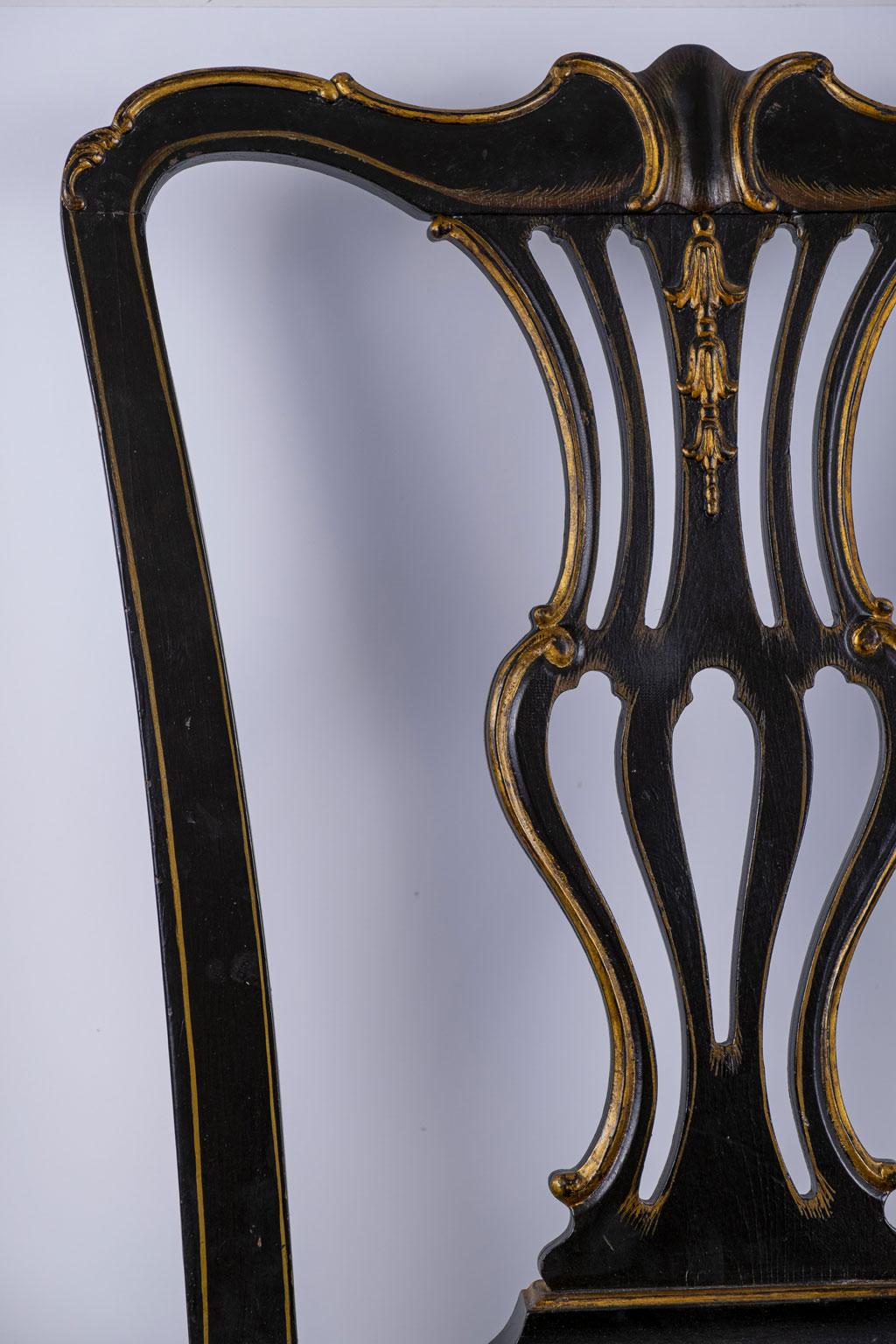 Fin du 20e siècle Chaise d'appoint portugaise ébonisée et dorée en vente