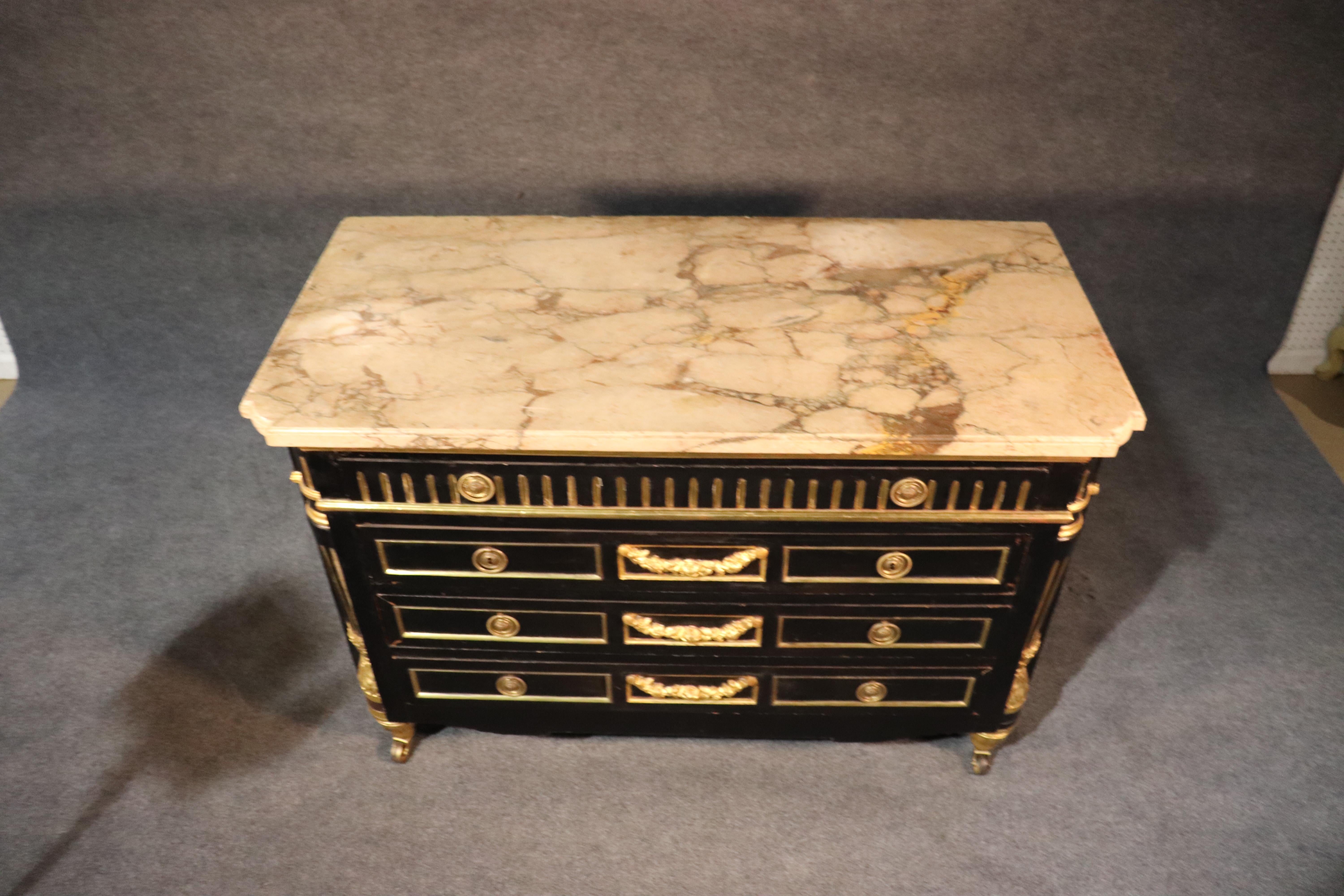 Ebonized and Gilded Russian Baltic Marble-Top Louis XVI Dresser Commode C1870 5