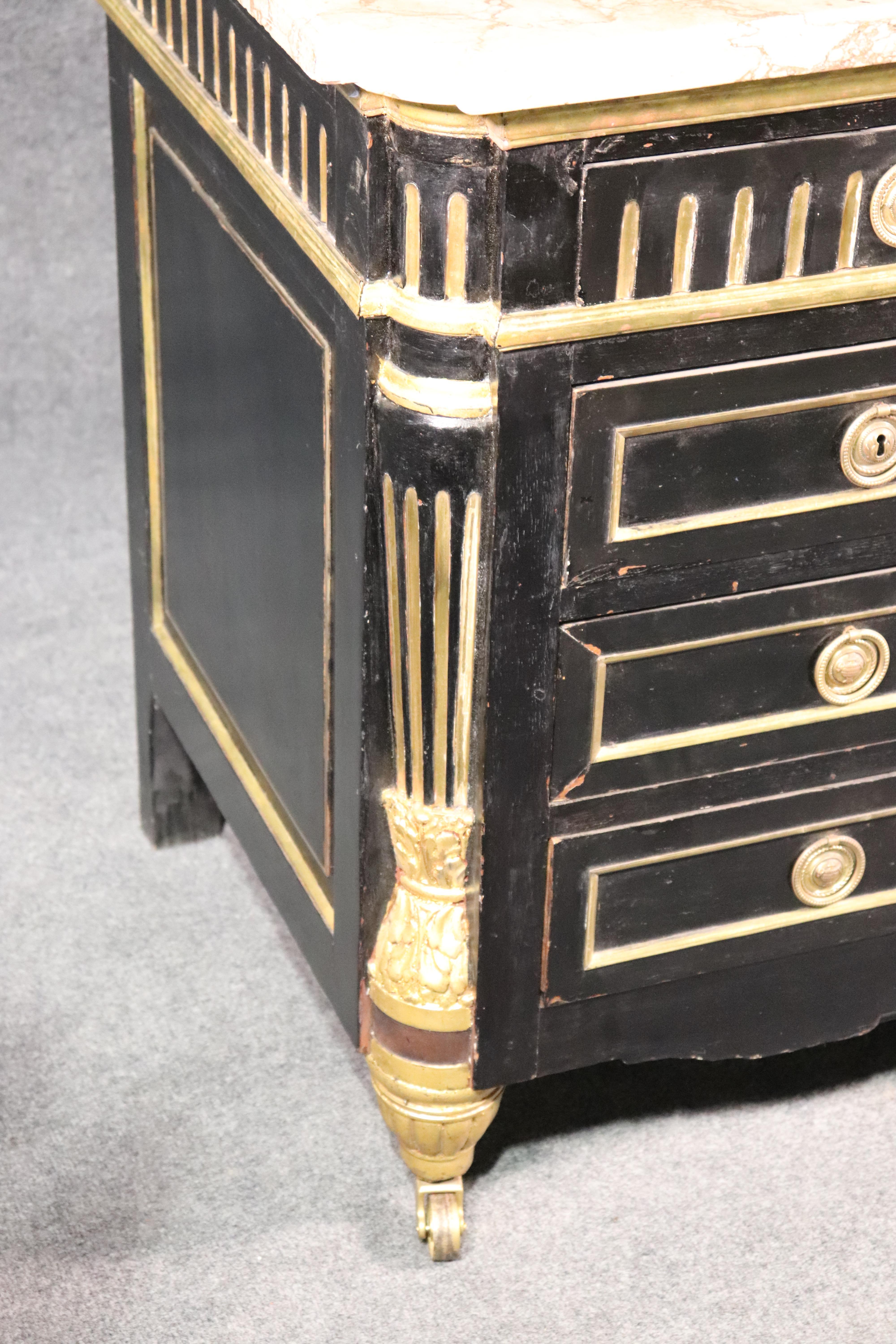 Birch Ebonized and Gilded Russian Baltic Marble-Top Louis XVI Dresser Commode C1870